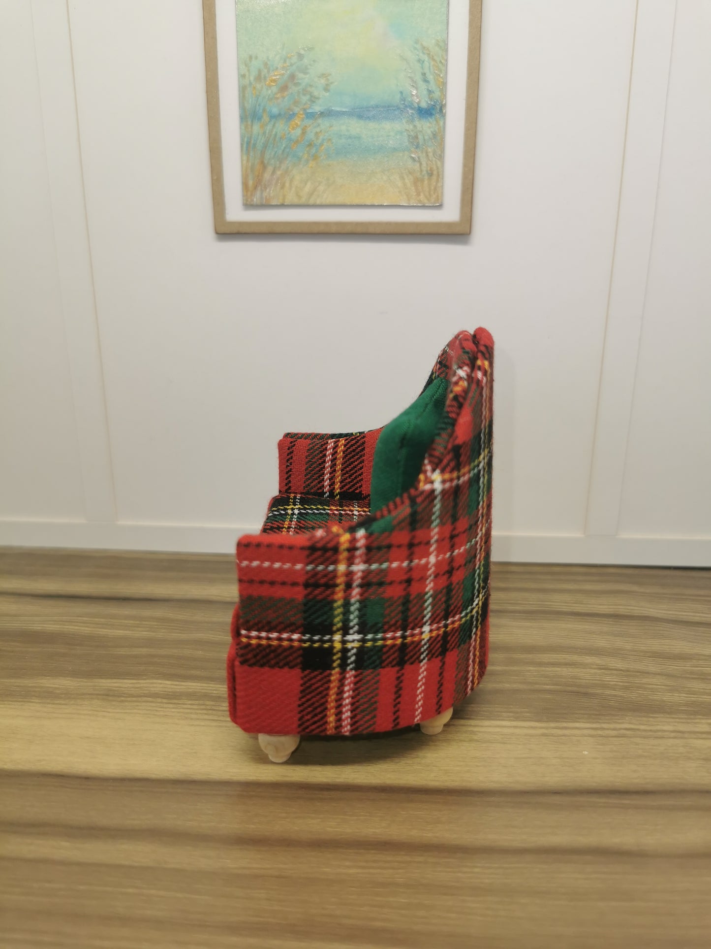 Red Tartan Tub Chair | 1:12th Scale | Handmade