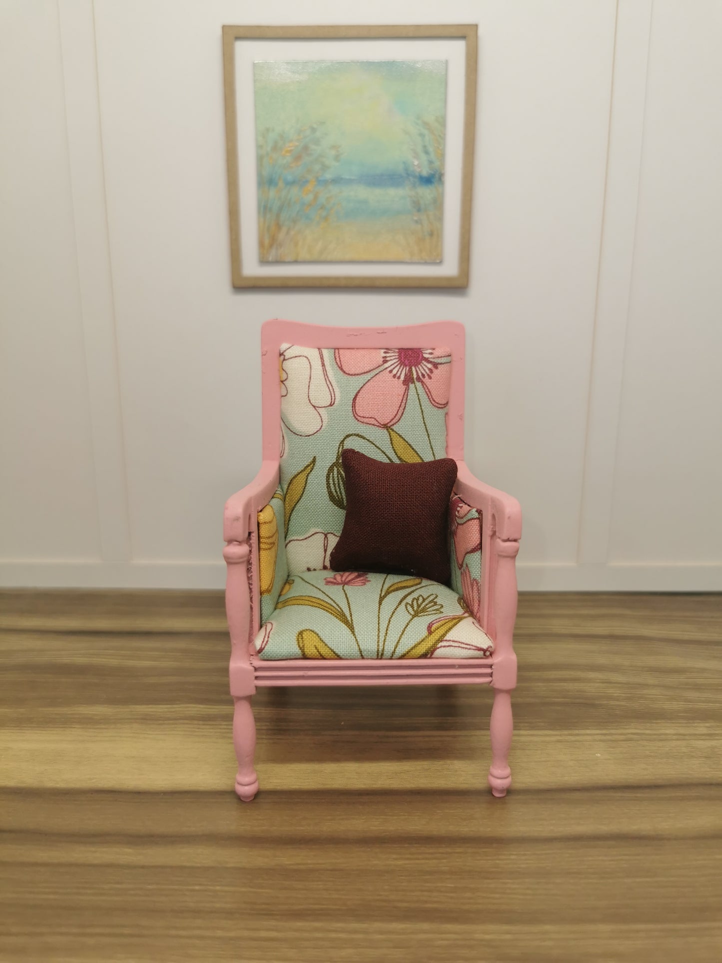 Pink & Mint Floral Chair | 1:12th Scale | Hand Finished