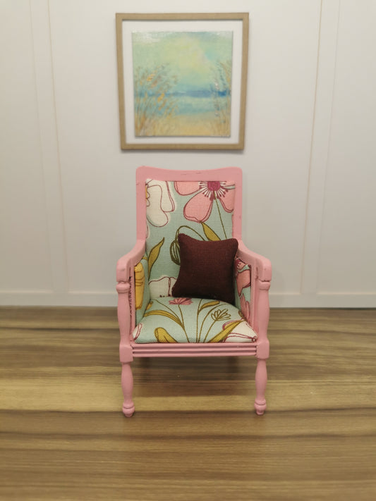 Pink & Mint Floral Chair | 1:12th Scale | Hand Finished