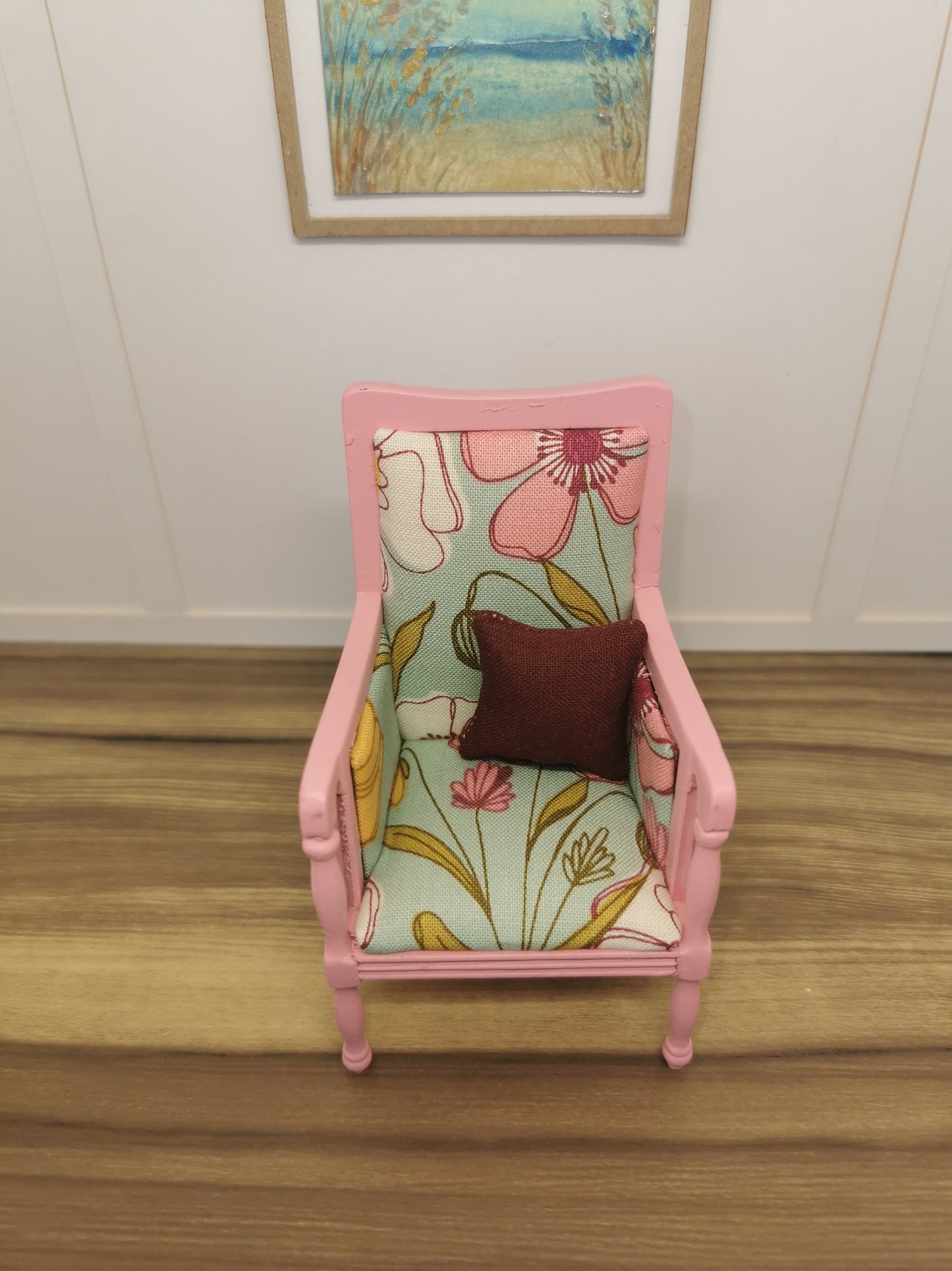 Pink & Mint Floral Chair | 1:12th Scale | Hand Finished