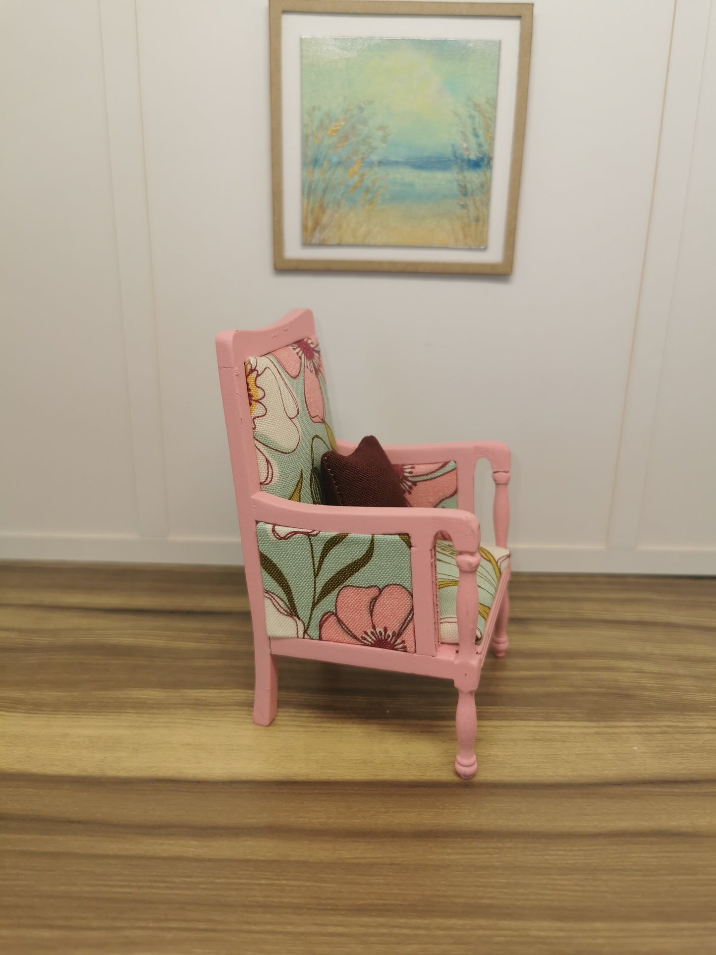 Pink & Mint Floral Chair | 1:12th Scale | Hand Finished