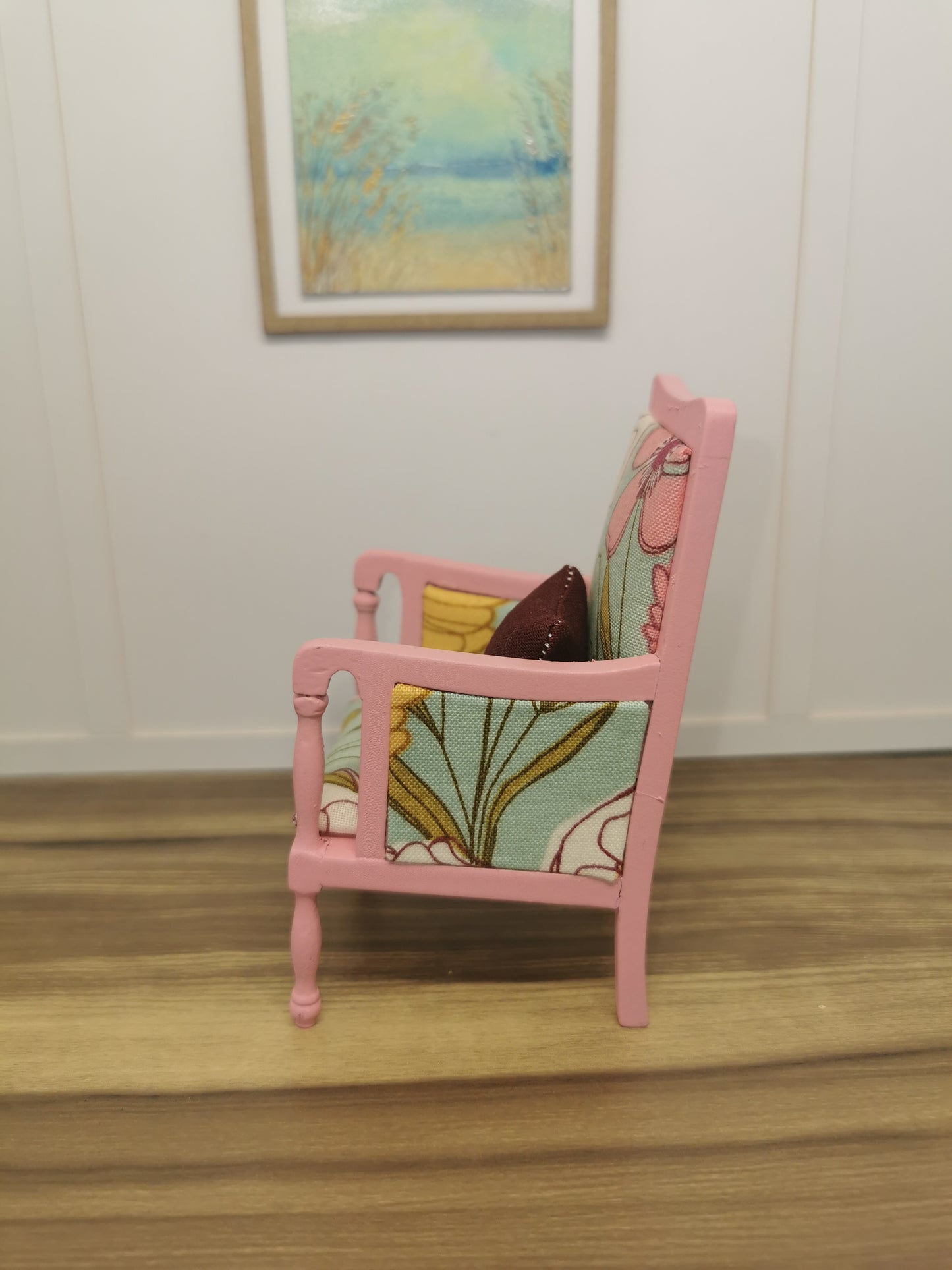 Pink & Mint Floral Chair | 1:12th Scale | Hand Finished
