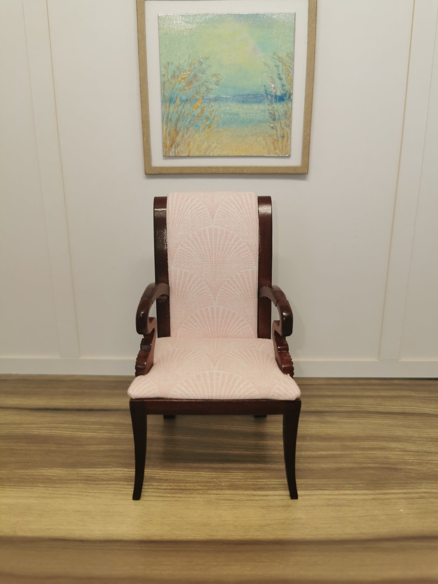 Pink & Mahogany Fan Print Chair | 1:12th Scale | Hand Finished