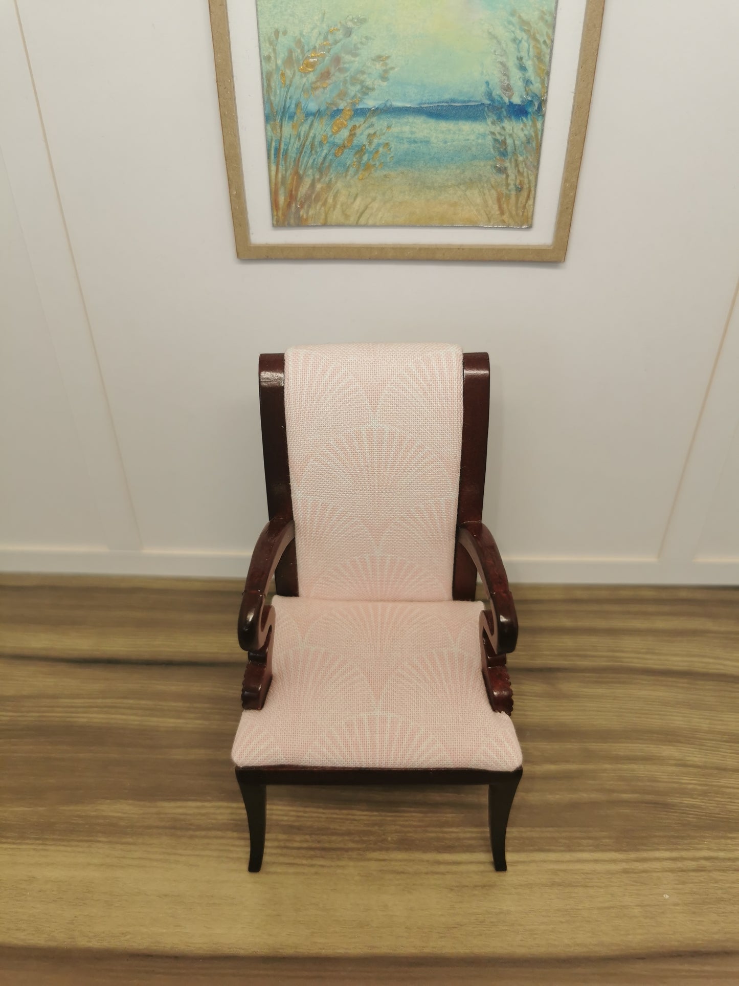 Pink & Mahogany Fan Print Chair | 1:12th Scale | Hand Finished