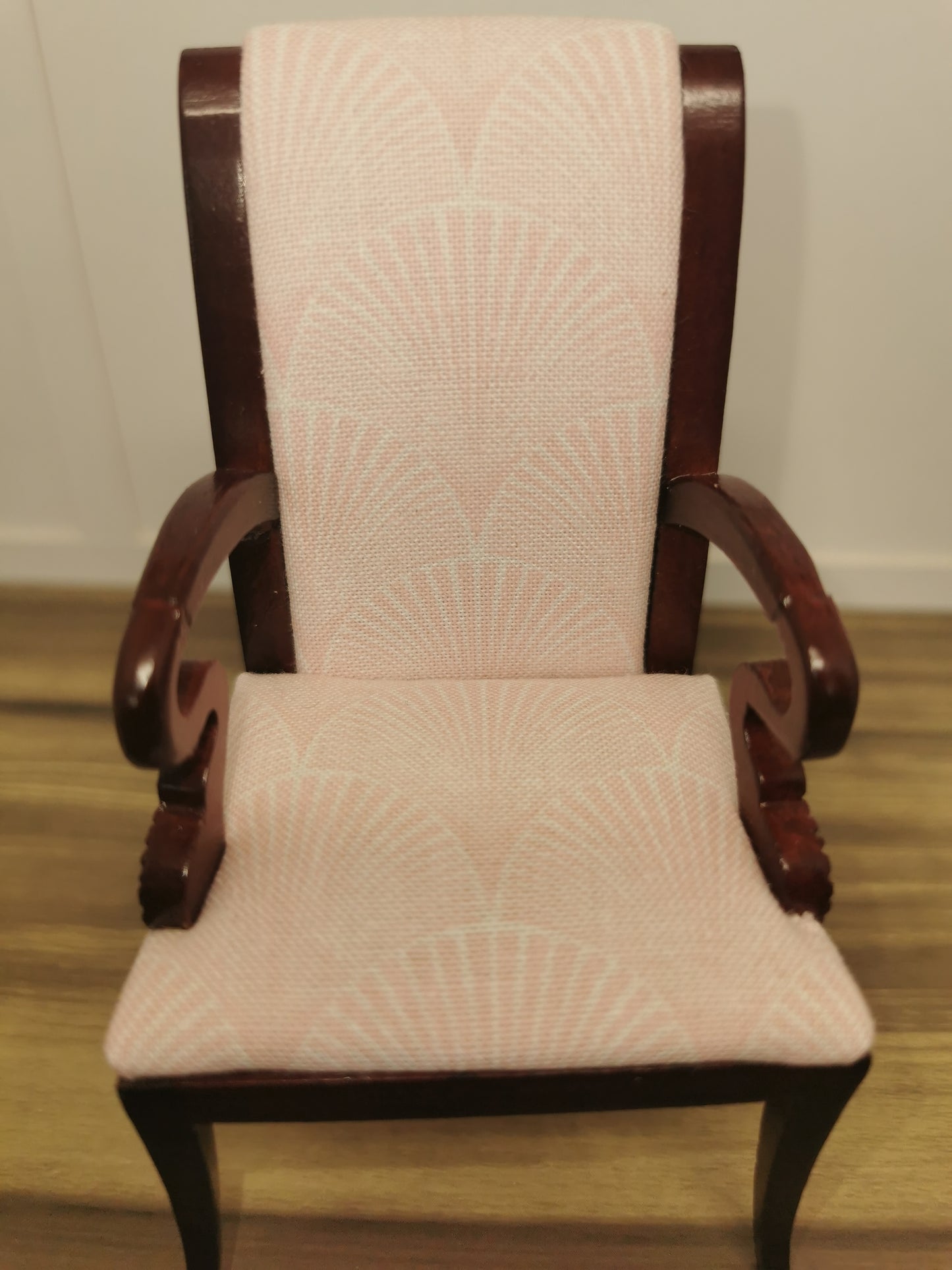 Pink & Mahogany Fan Print Chair | 1:12th Scale | Hand Finished
