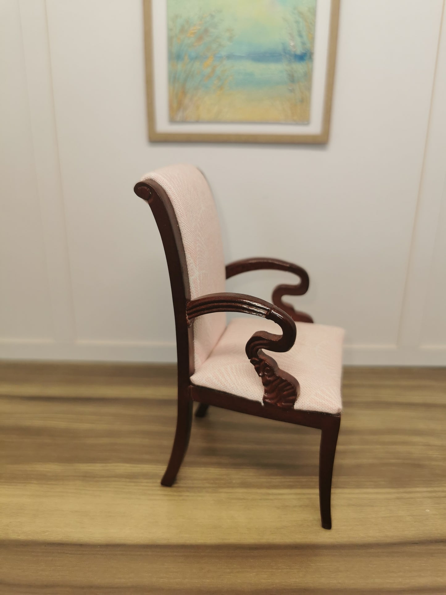 Pink & Mahogany Fan Print Chair | 1:12th Scale | Hand Finished