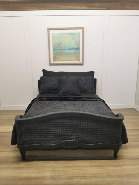 Black on Black Dressed Double Bed | 1:12th Scale | Hand Finished