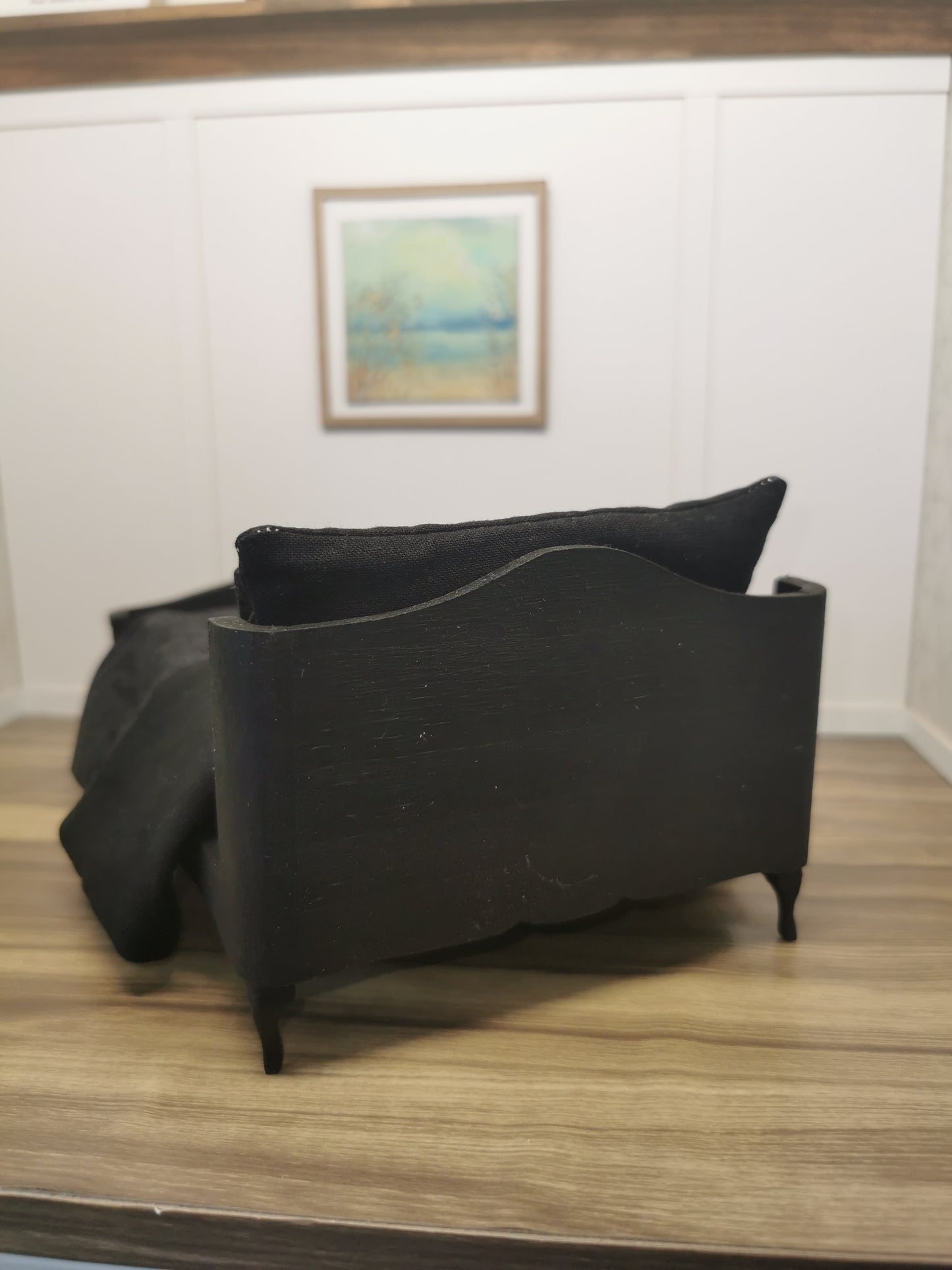 Black on Black Dressed Double Bed | 1:12th Scale | Hand Finished