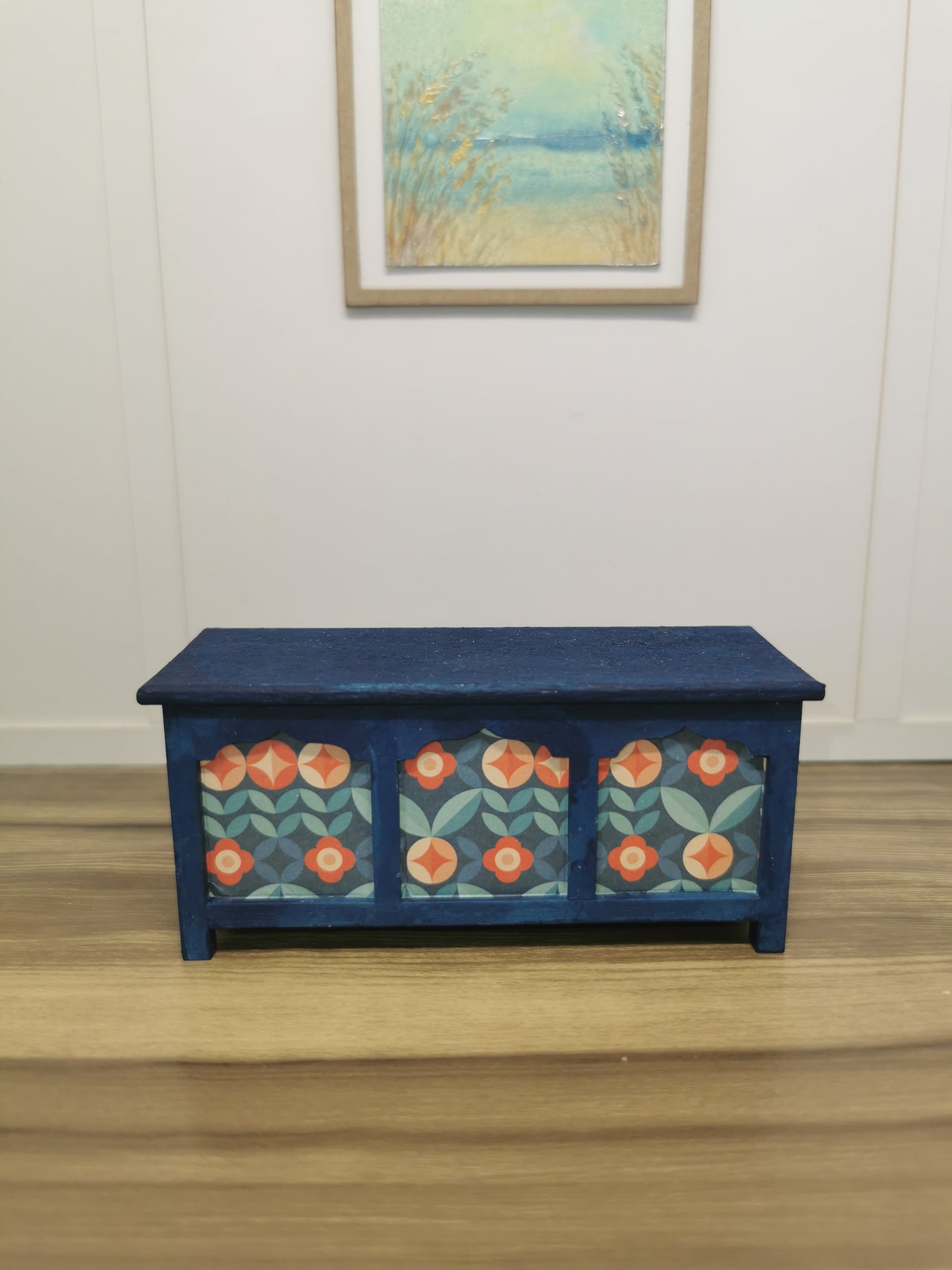 Blue Blanket Box in Retro Print | 1:12th Scale | Hand Finished