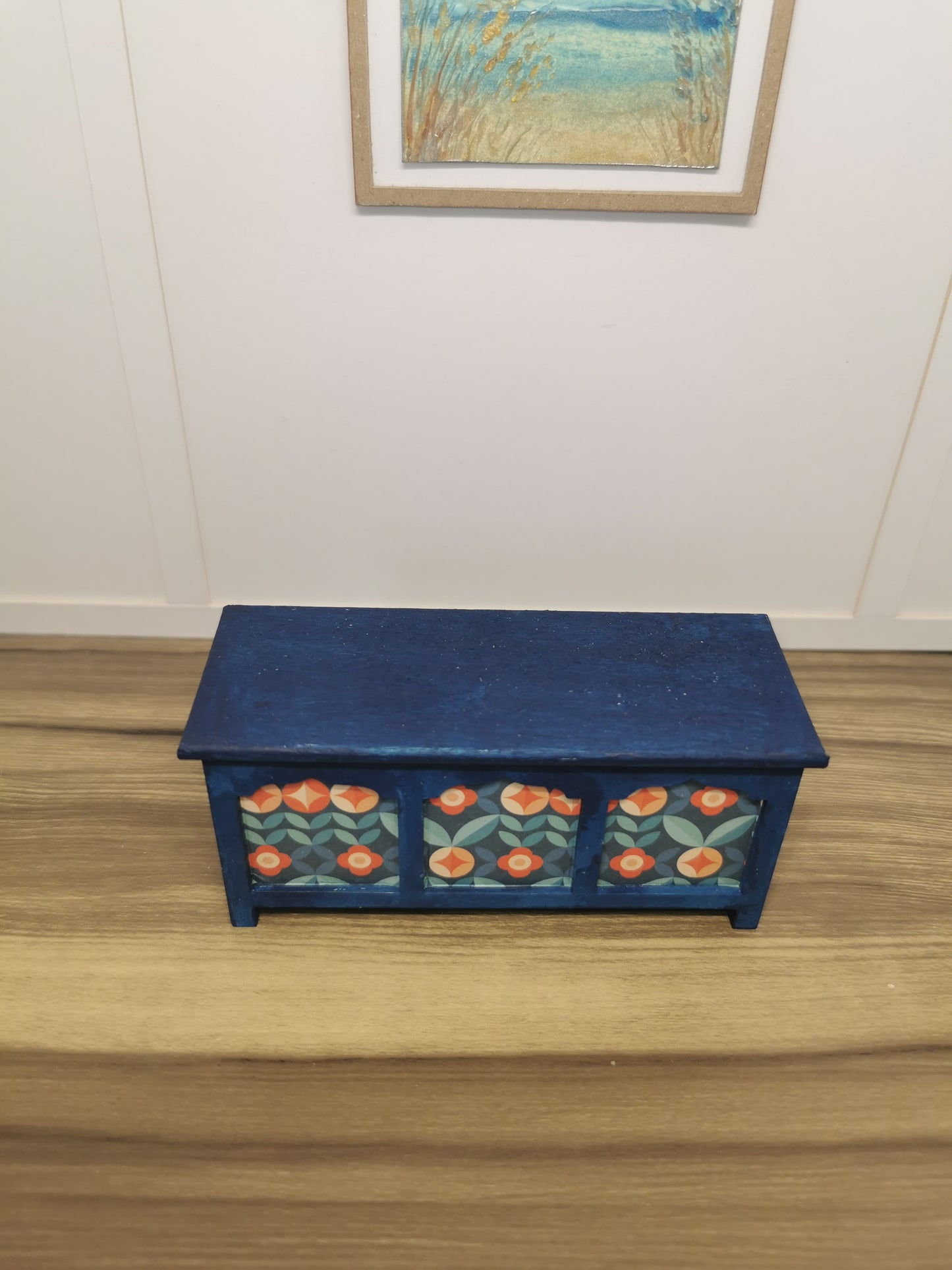 Blue Blanket Box in Retro Print | 1:12th Scale | Hand Finished
