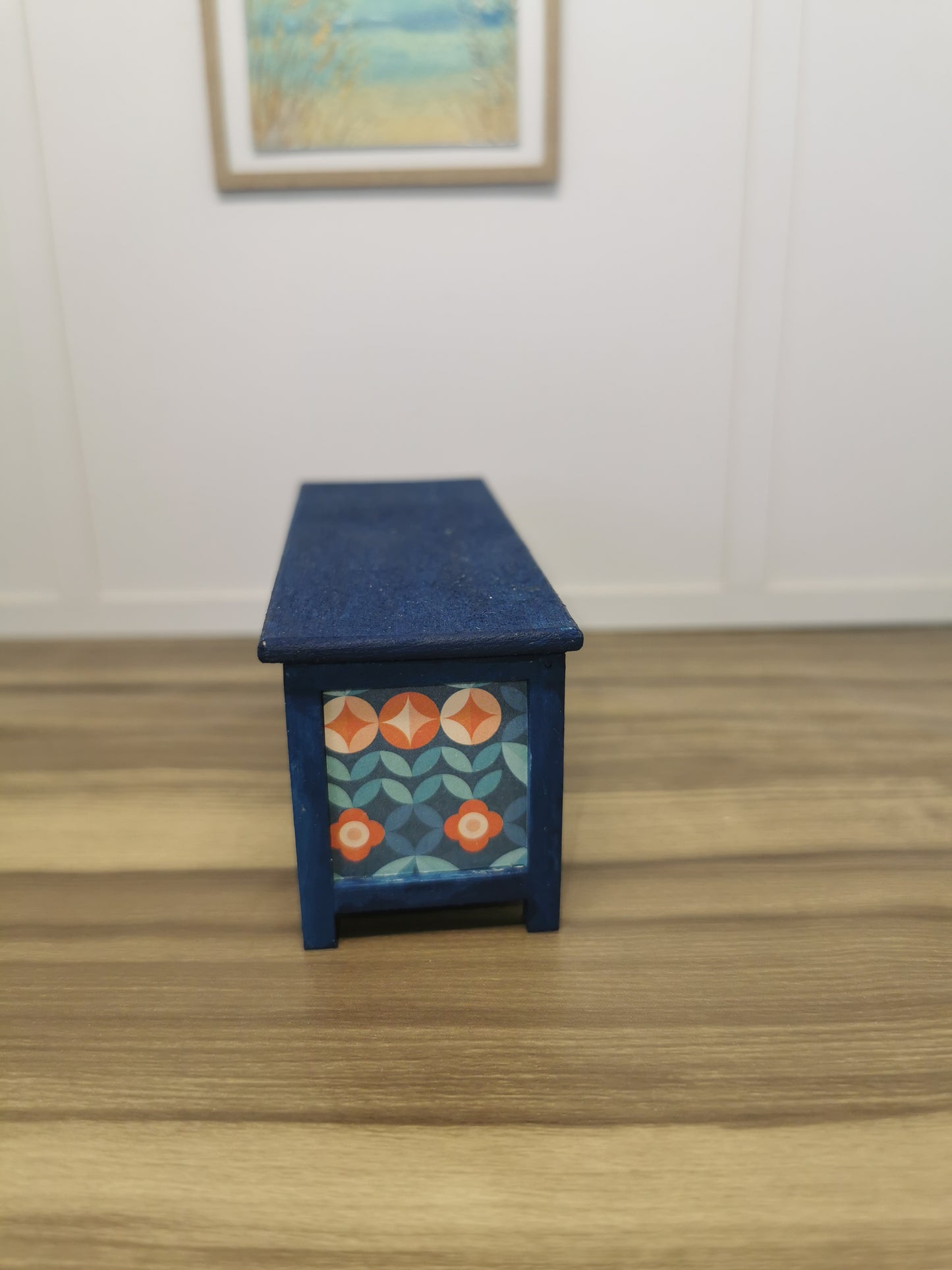 Blue Blanket Box in Retro Print | 1:12th Scale | Hand Finished