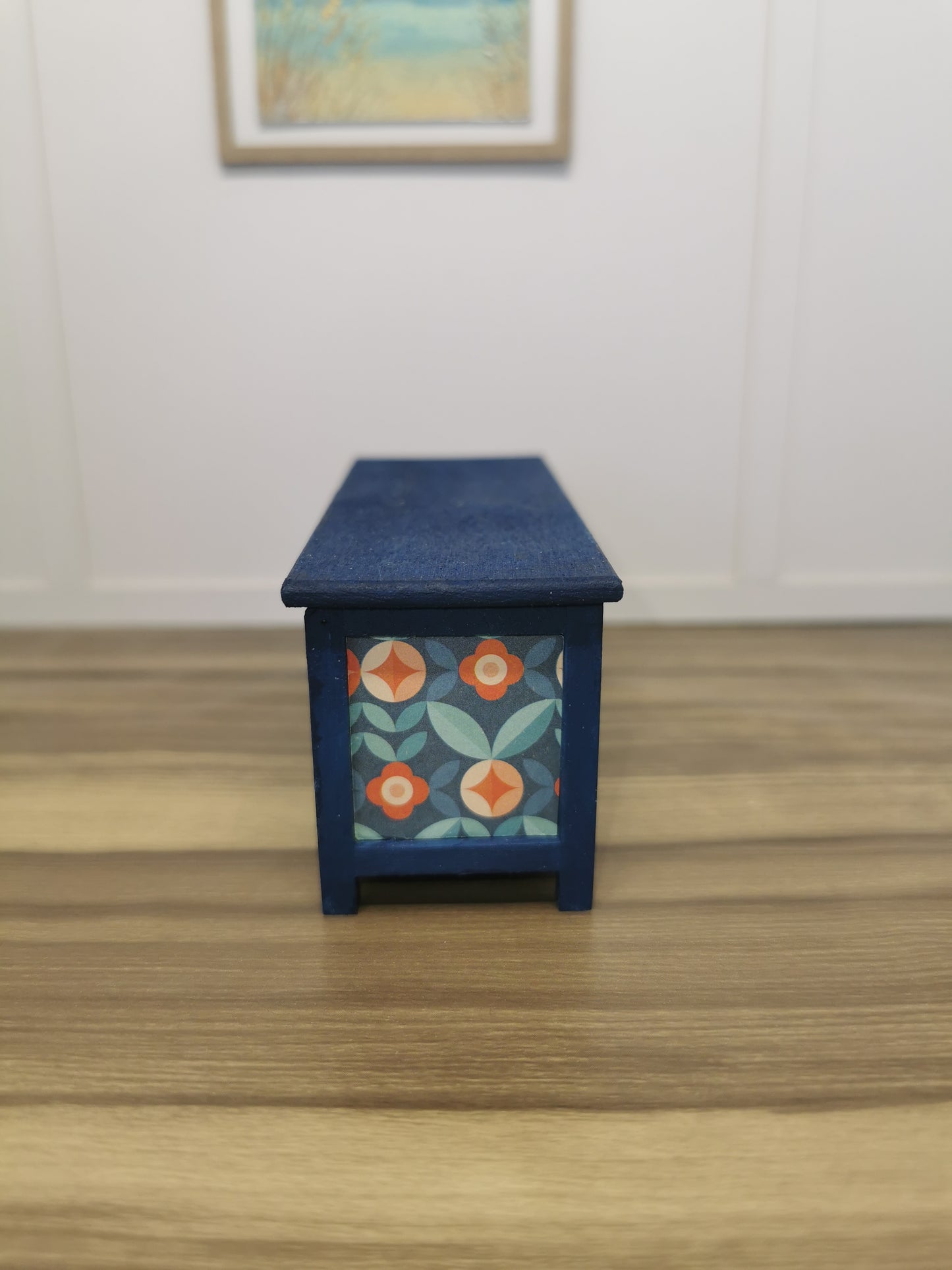 Blue Blanket Box in Retro Print | 1:12th Scale | Hand Finished