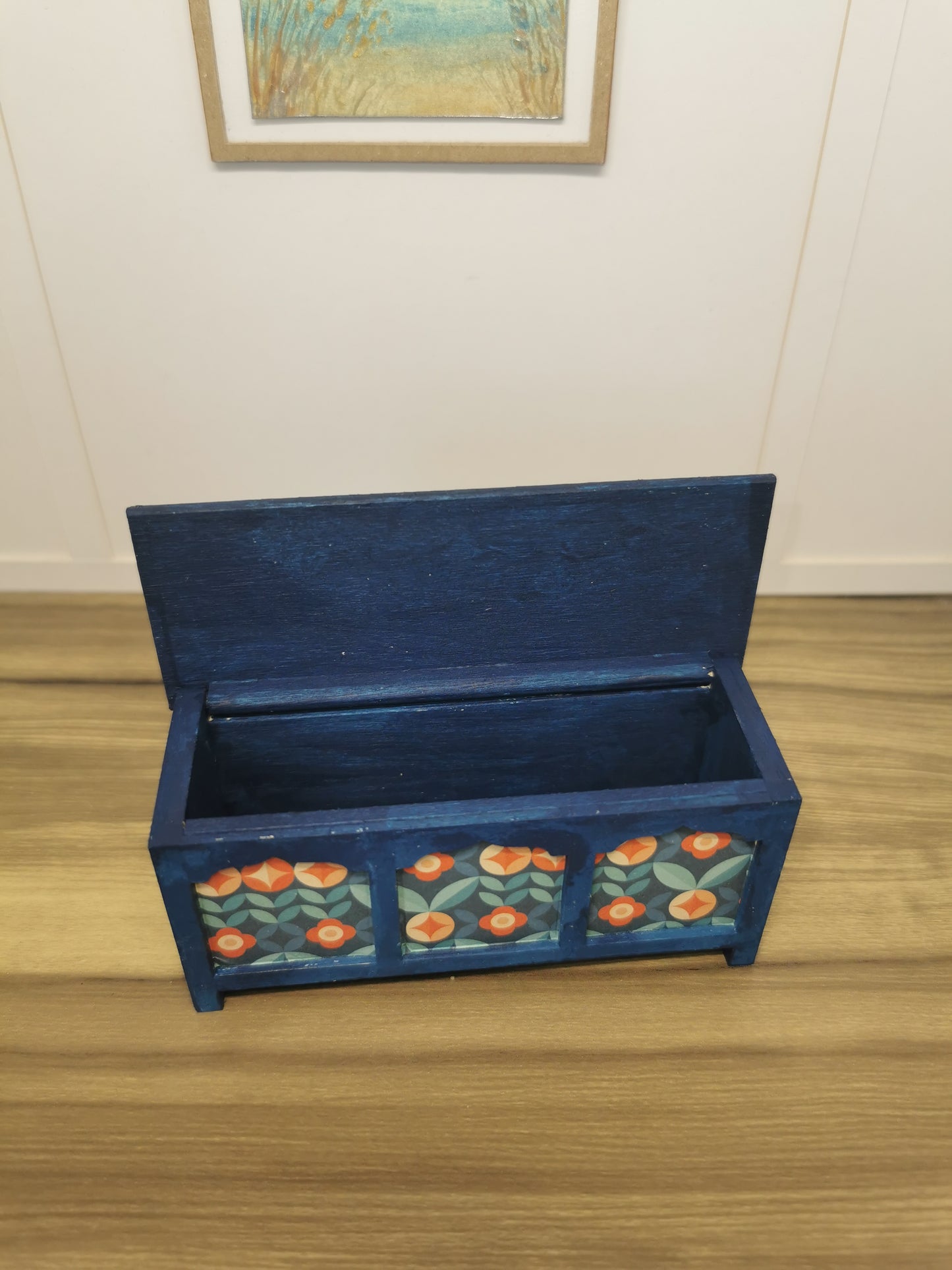 Blue Blanket Box in Retro Print | 1:12th Scale | Hand Finished