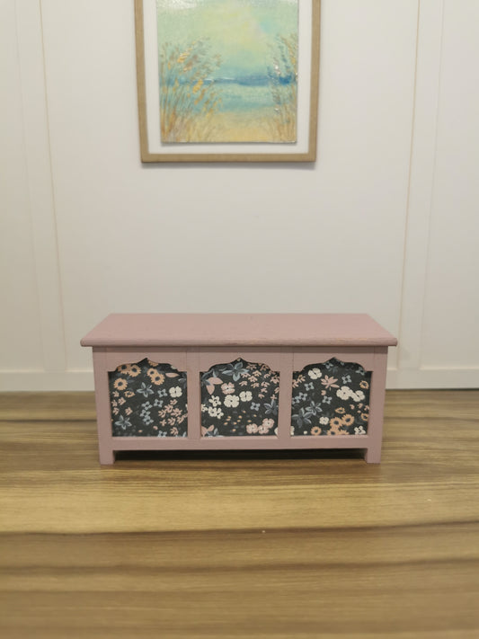 Vintage Blush Blanket Box in Floral Print | 1:12th Scale | Hand Finished