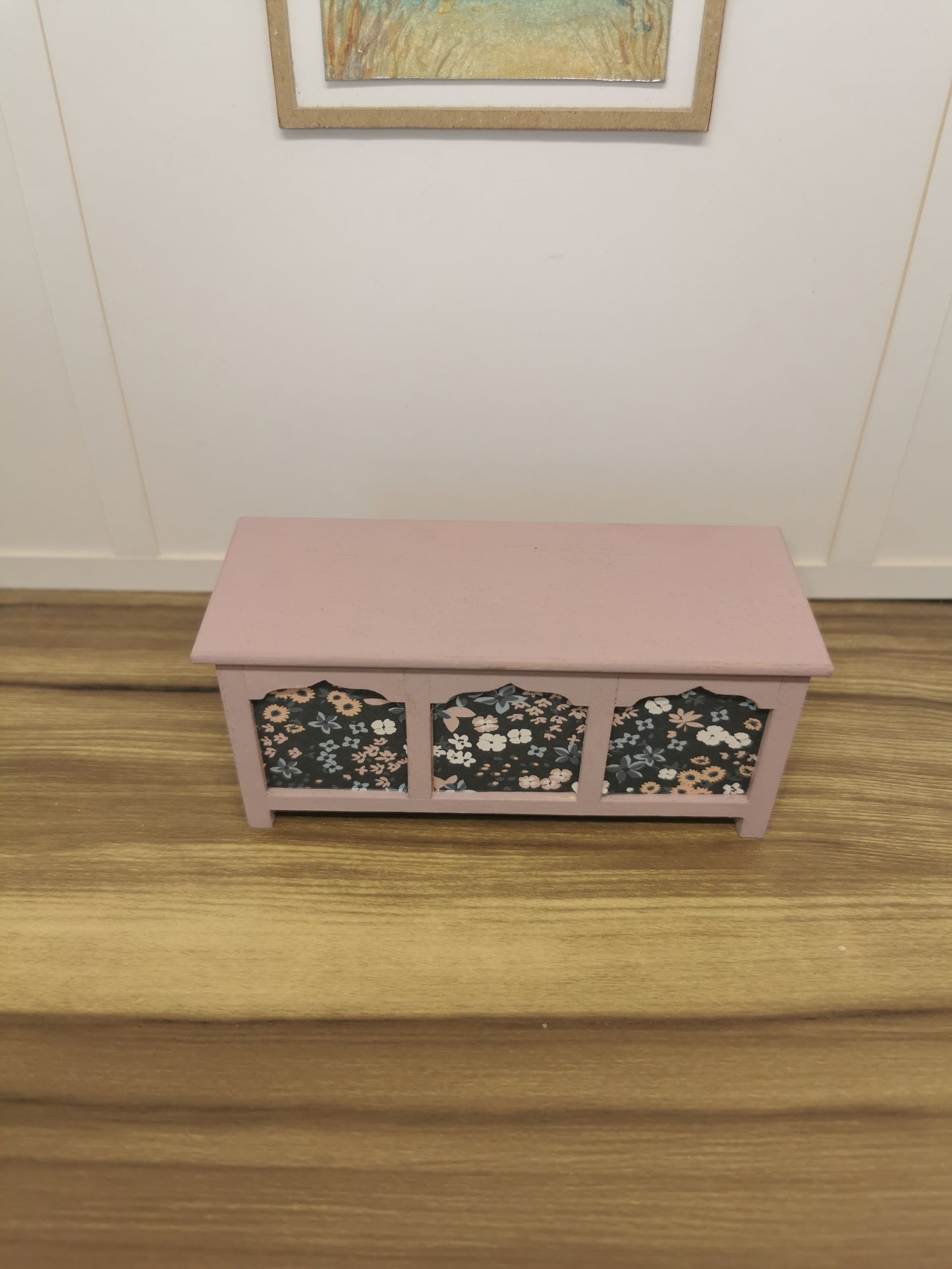 Vintage Blush Blanket Box in Floral Print | 1:12th Scale | Hand Finished