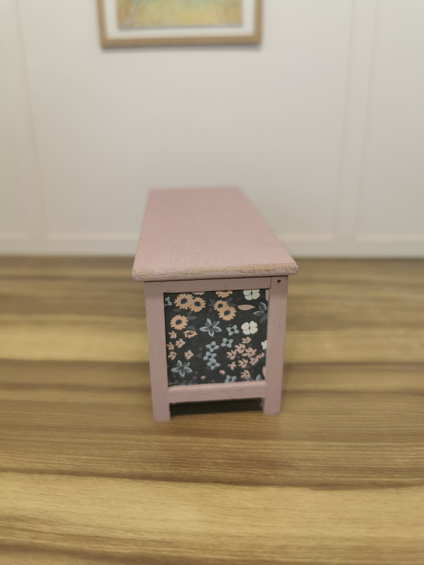 Vintage Blush Blanket Box in Floral Print | 1:12th Scale | Hand Finished