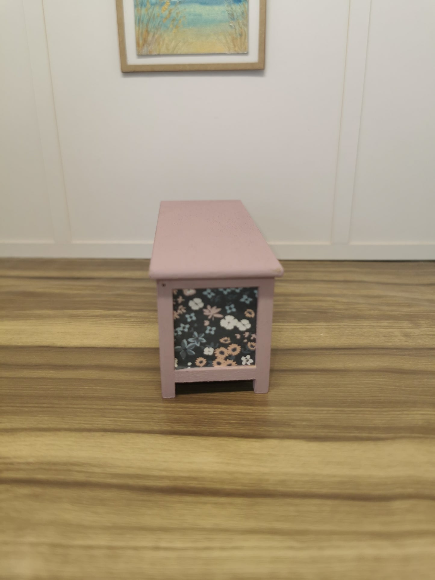 Vintage Blush Blanket Box in Floral Print | 1:12th Scale | Hand Finished