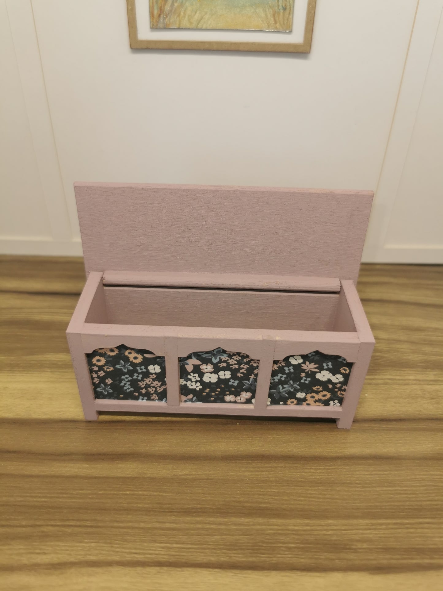 Vintage Blush Blanket Box in Floral Print | 1:12th Scale | Hand Finished