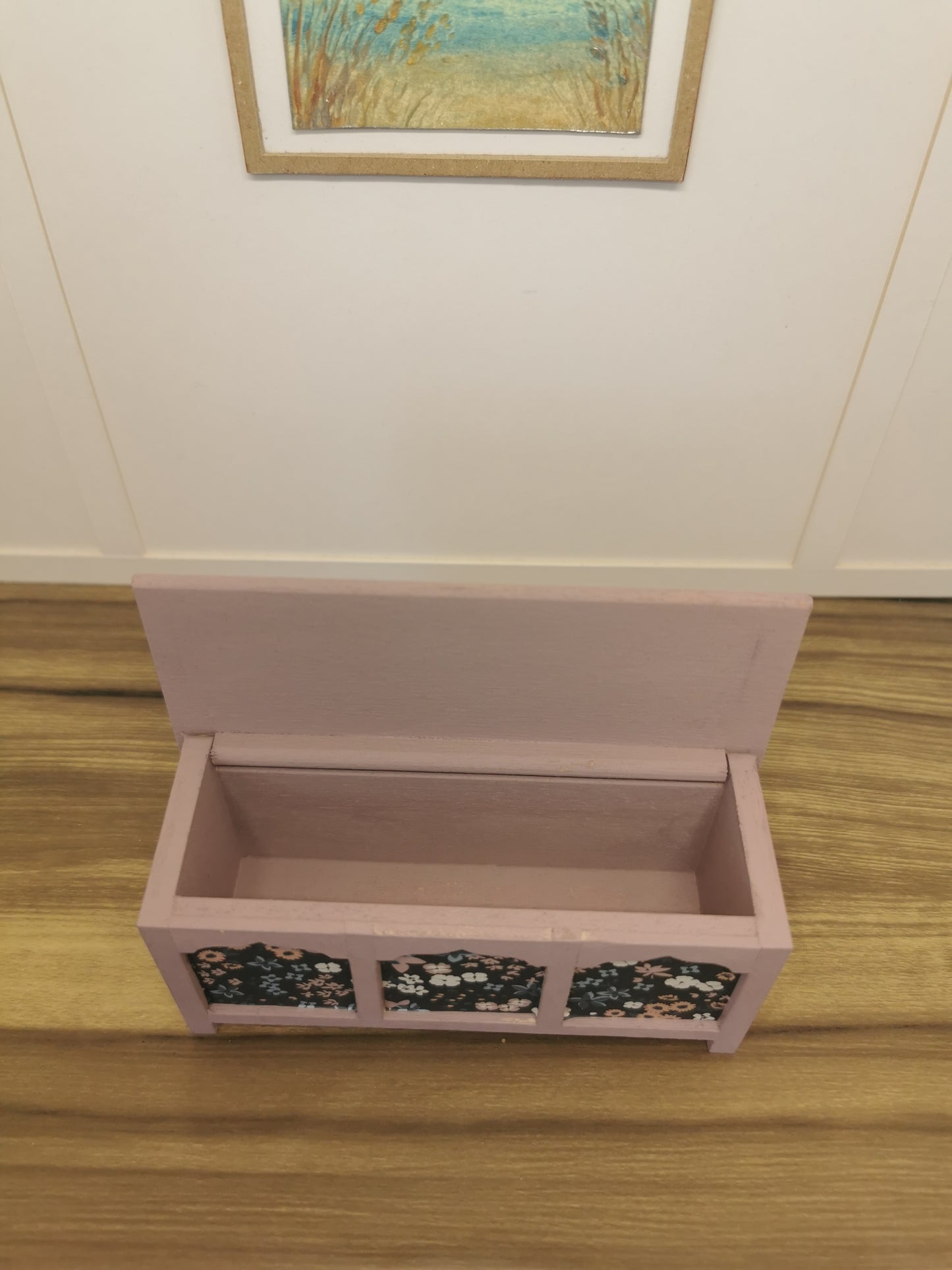 Vintage Blush Blanket Box in Floral Print | 1:12th Scale | Hand Finished
