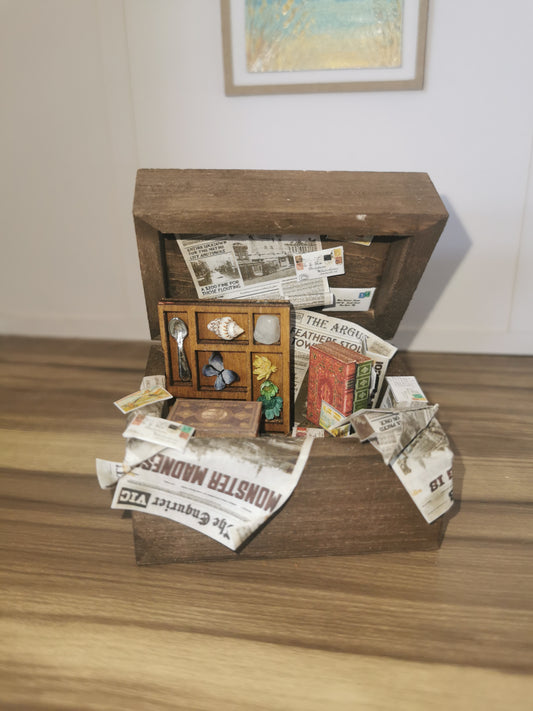 Brown Attic Wooden Chest | 1:12th Scale | Handmade