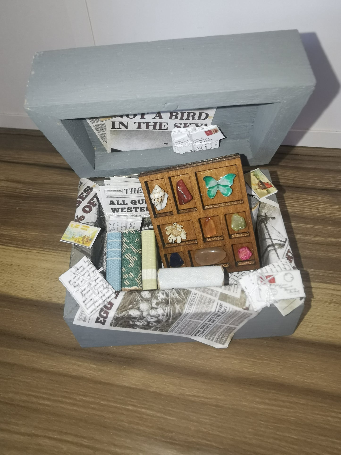 Grey Attic Wooden Chest | 1:12th Scale | Handmade