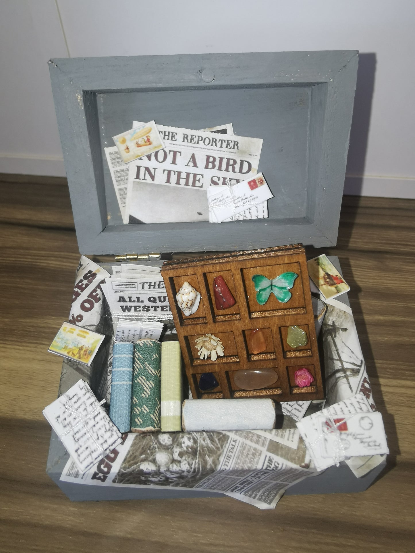 Grey Attic Wooden Chest | 1:12th Scale | Handmade