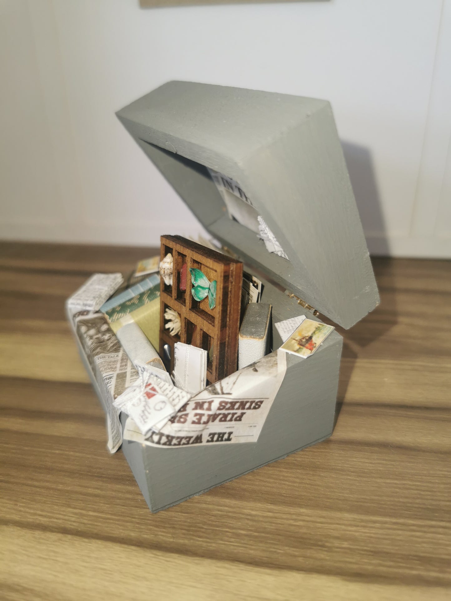 Grey Attic Wooden Chest | 1:12th Scale | Handmade