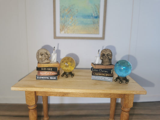 Bookstack with Skull, Candle & Crystal Ball | 1:12th Scale | Handmade
