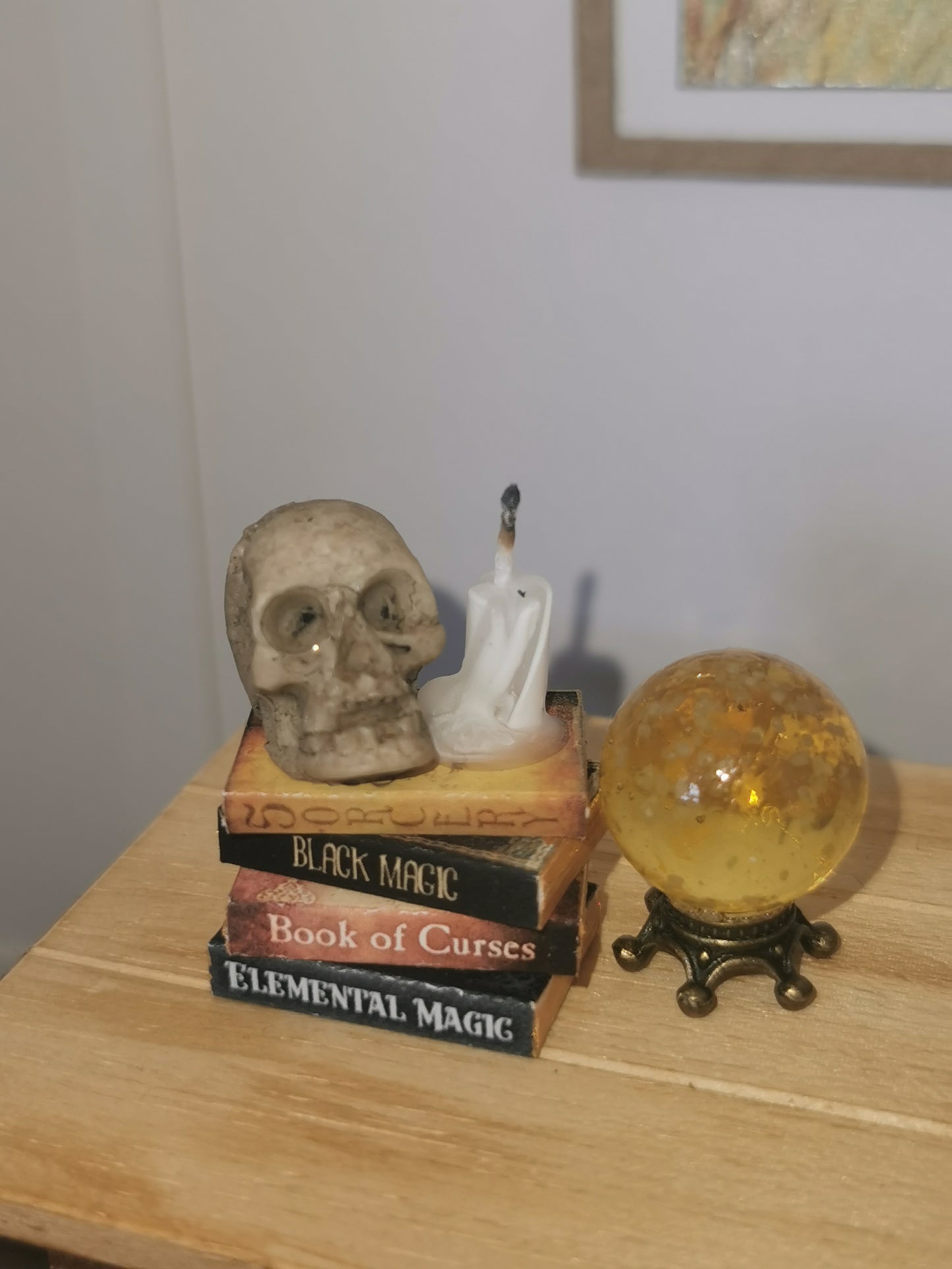 Bookstack with Skull, Candle & Crystal Ball | 1:12th Scale | Handmade