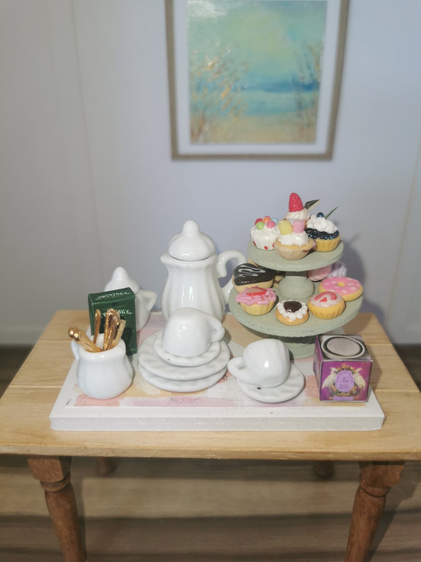 Afternoon Tea Set with Green Cake Stand | 1:12th Scale | Handmade