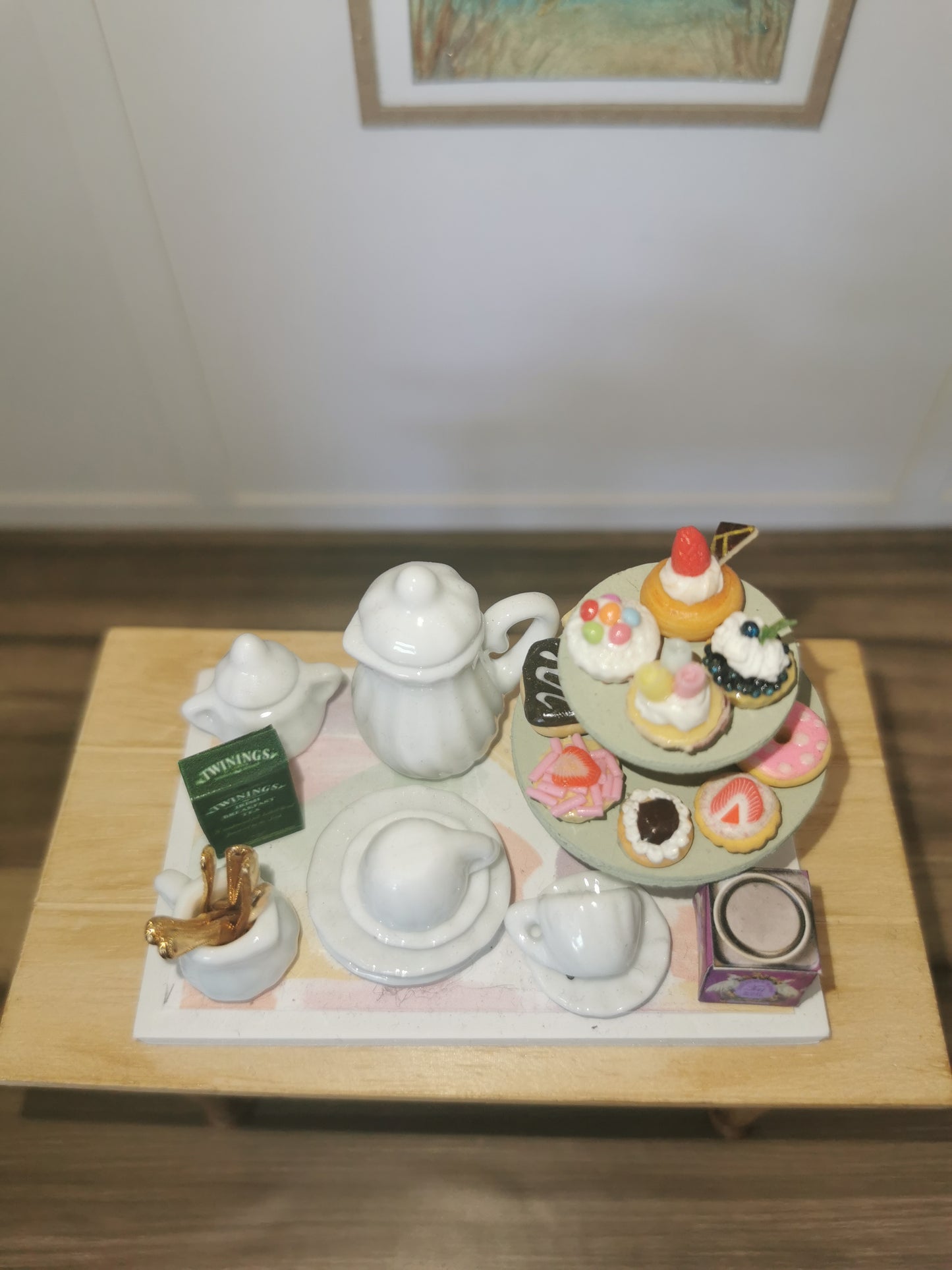 Afternoon Tea Set with Green Cake Stand | 1:12th Scale | Handmade