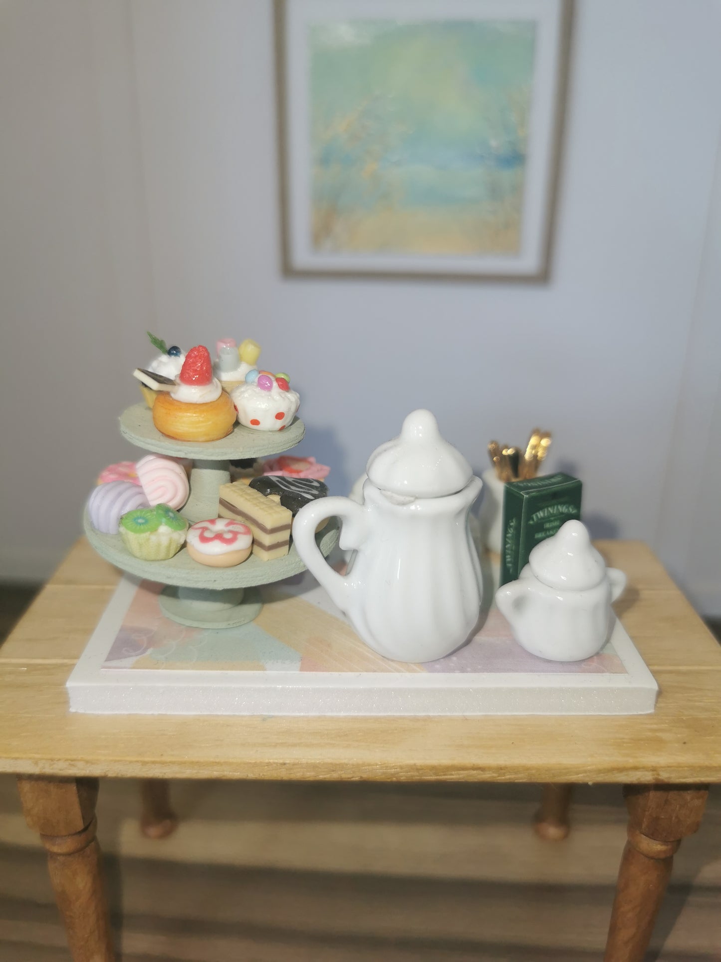 Afternoon Tea Set with Green Cake Stand | 1:12th Scale | Handmade