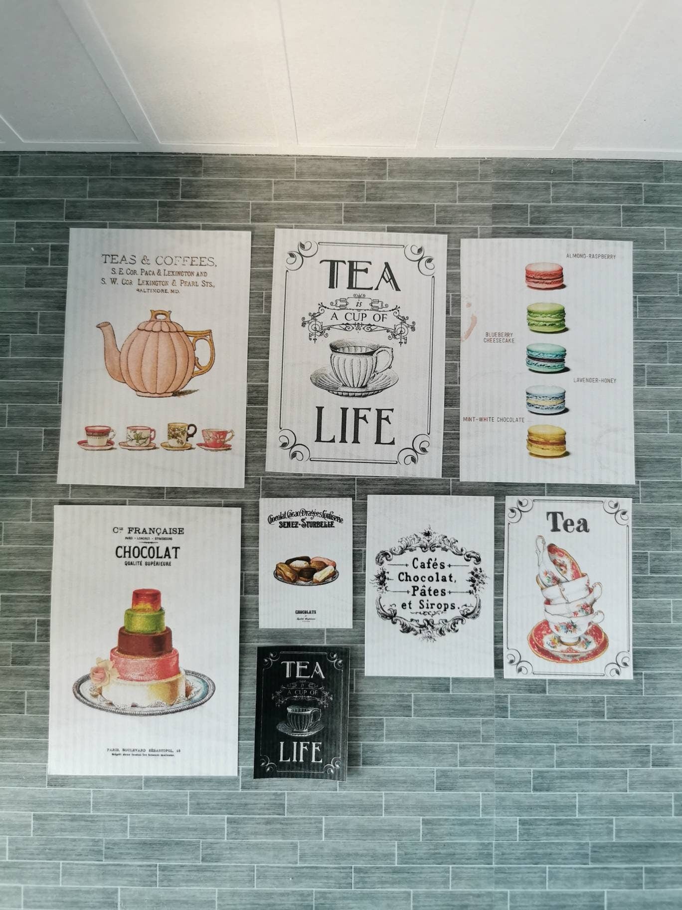 Tea Shop Wall Art Prints | Set of 8 | 1:12th Scale | Handmade - ZJ Miniatures 