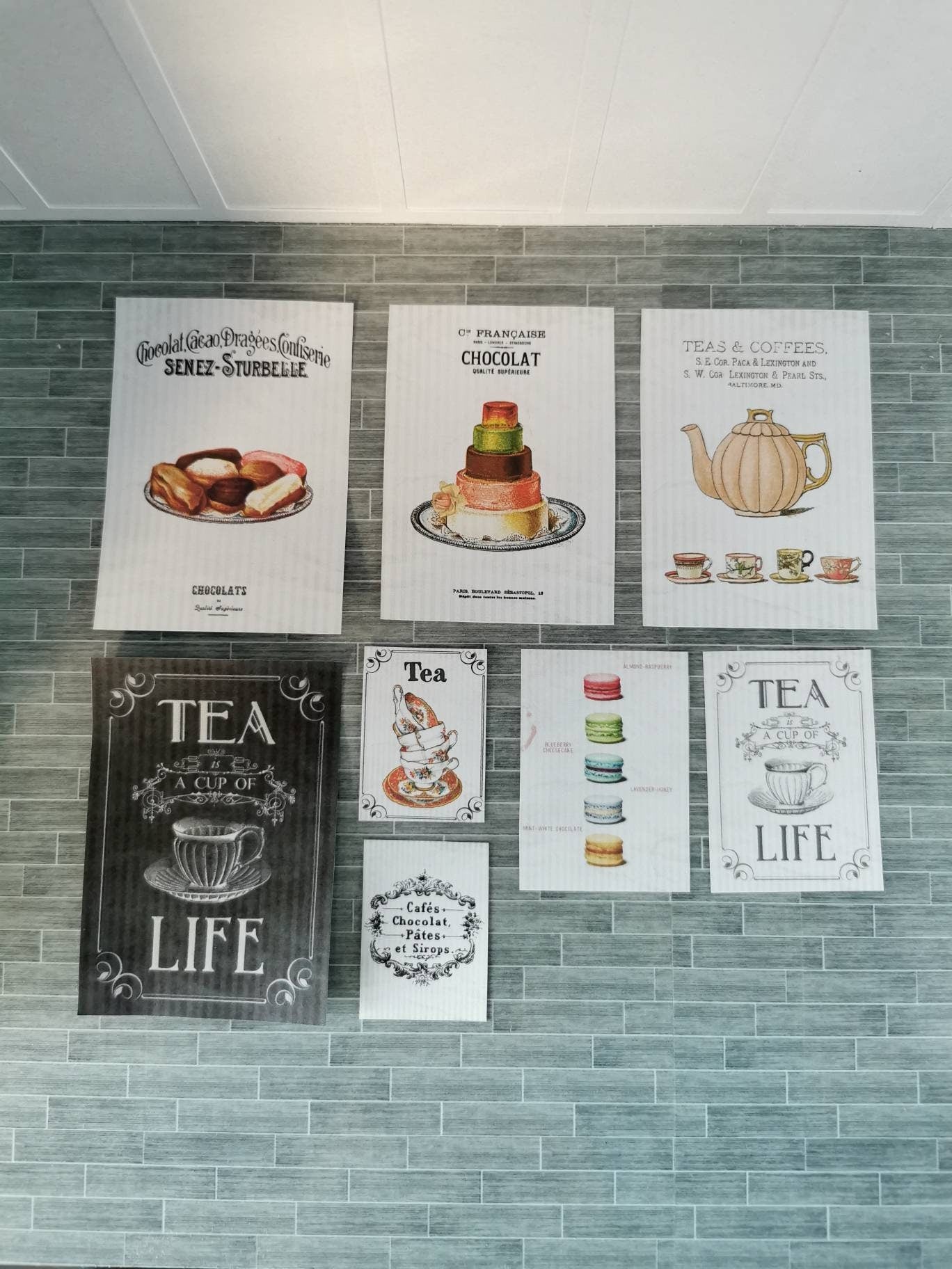 Tea Shop Wall Art Prints | Set of 8 | 1:12th Scale | Handmade - ZJ Miniatures 