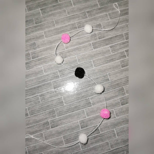 Pink/White/Black Pom Pom Garland | 1:12th Scale | Handmade - ZJ Miniatures 