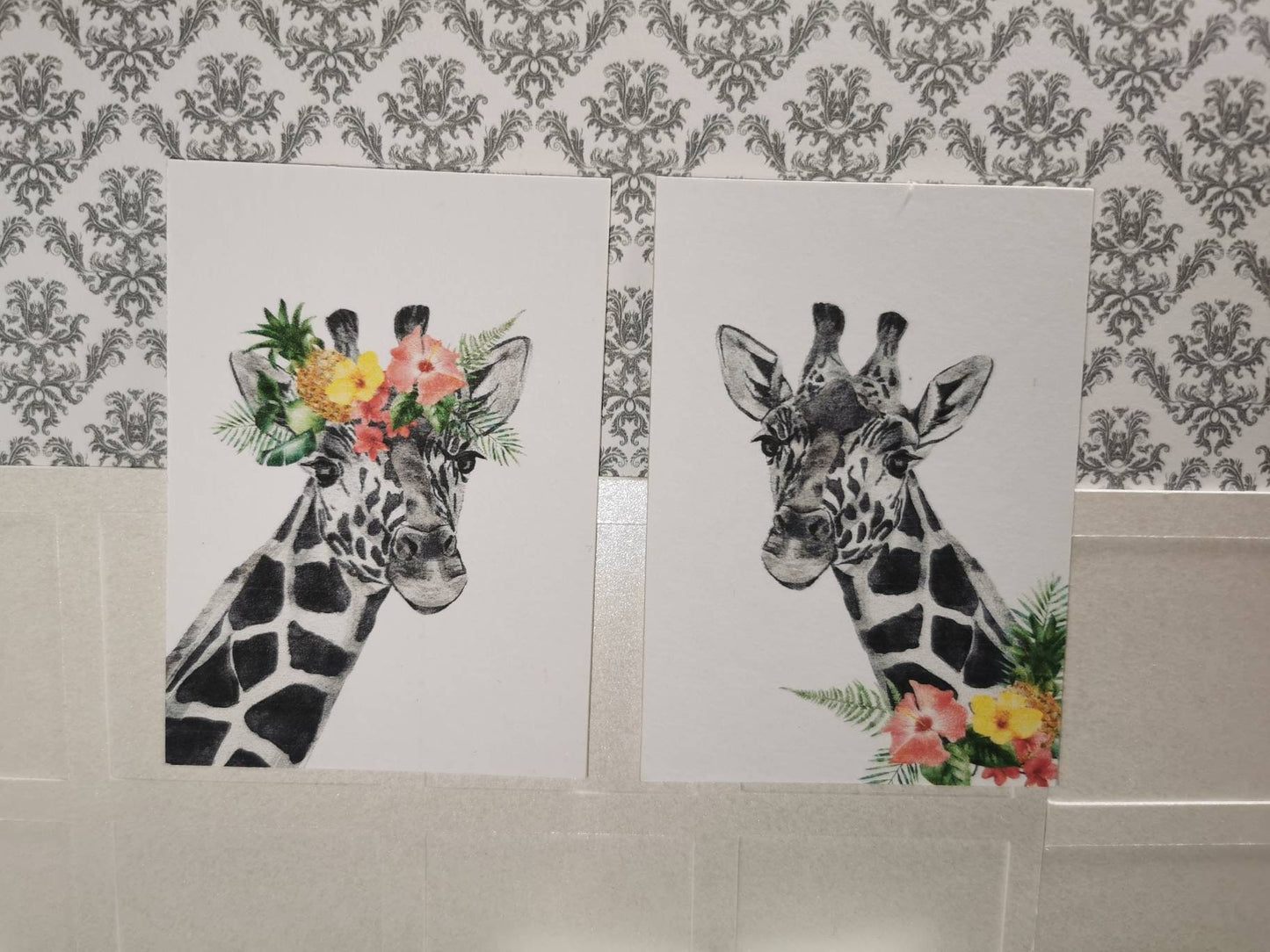 Giraffe Wall Art Prints | Set of 2 | 1:12th Scale | Handmade - ZJ Miniatures 