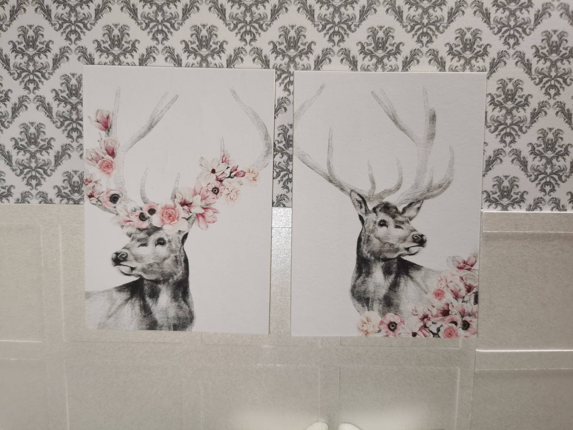 Stag Wall Art Prints | Set of 2 | 1:12th Scale | Handmade - ZJ Miniatures 