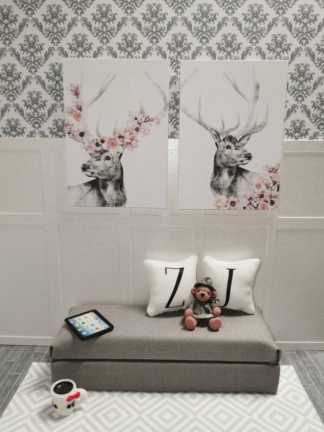 Stag Wall Art Prints | Set of 2 | 1:12th Scale | Handmade - ZJ Miniatures 