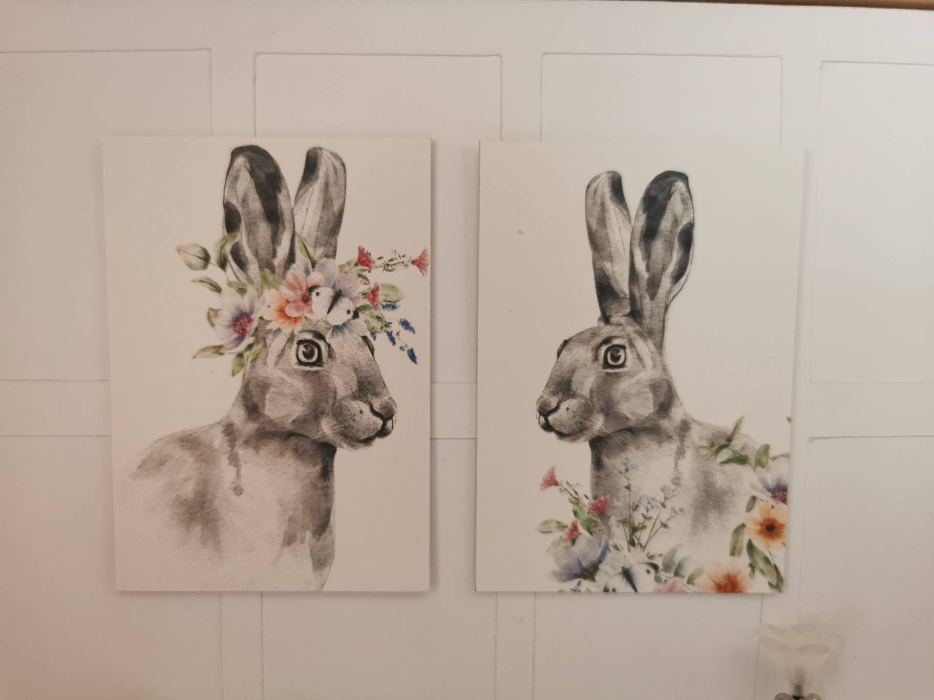 Hare Wall Art Prints | Set of 2 | 1:12th Scale | Handmade - ZJ Miniatures 