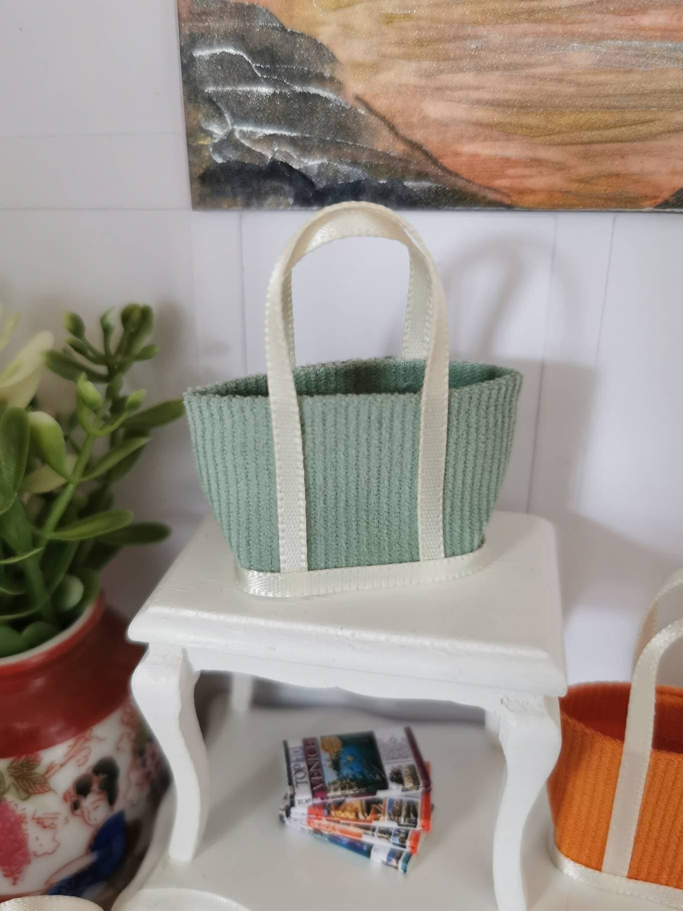 Corduroy Fabric Tote Bag | 1:12th Scale | Handmade - ZJ Miniatures 