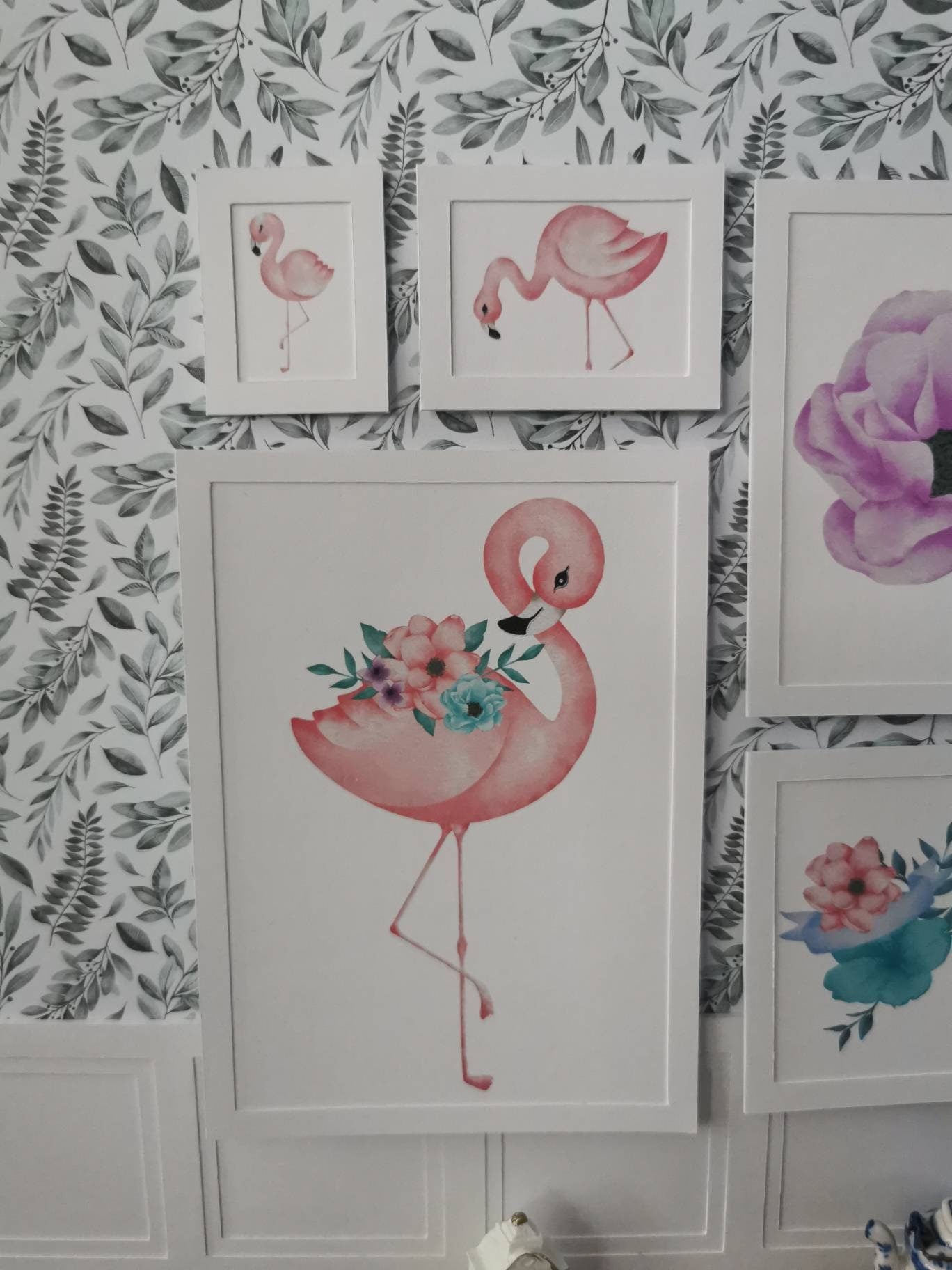 Flamingo Wall Art Pictures | Set of 8 | 1:12th Scale | Handmade - ZJ Miniatures 