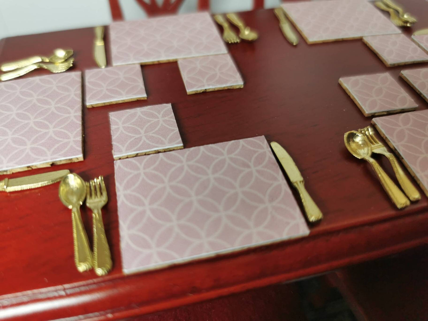 Pink Geo Placemat & Coasters | Set of 4 or 6 | 1:12th Scale | Handmade - ZJ Miniatures 