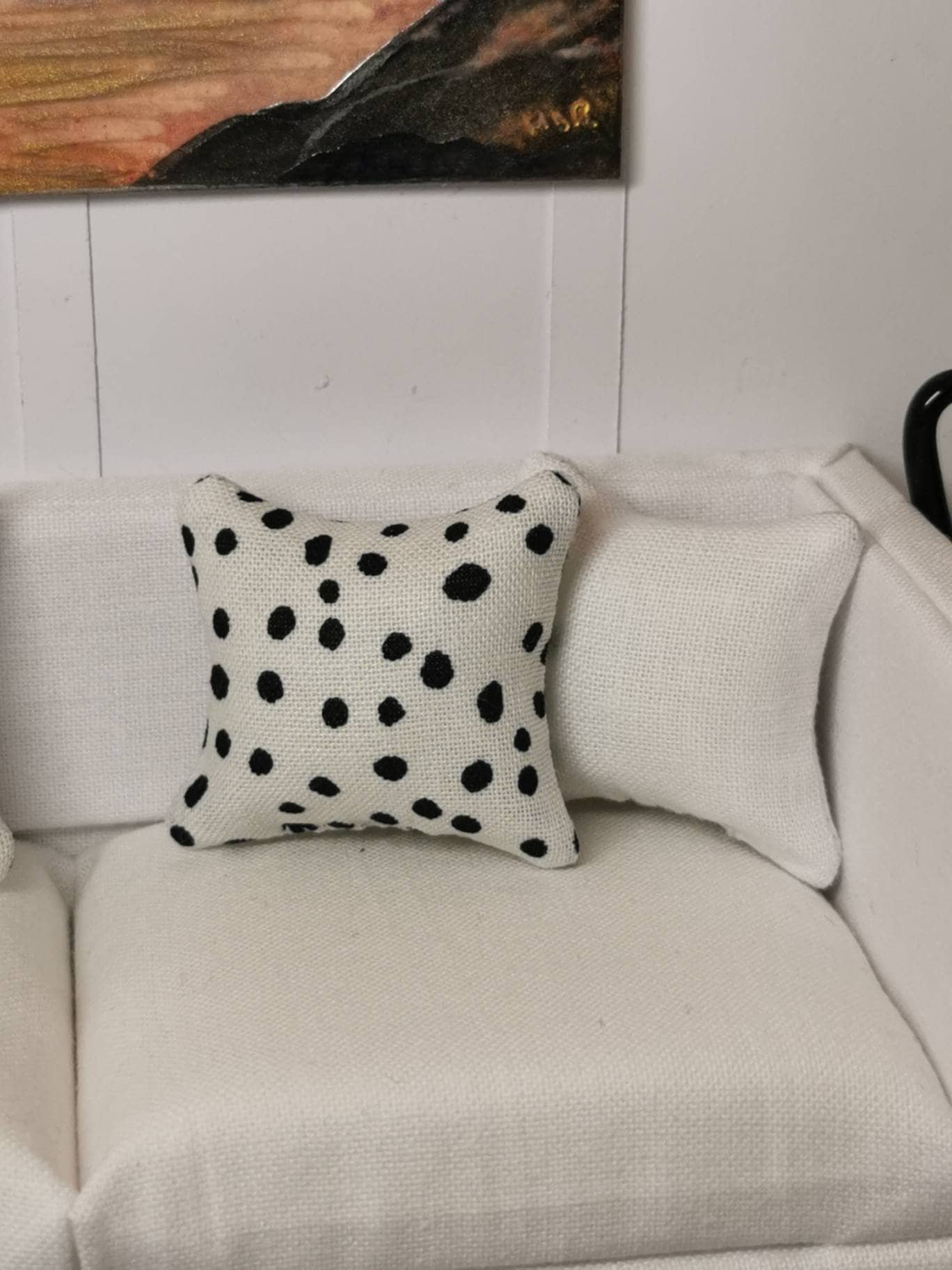 White/Black Spot Print Cushion | 1:12th Scale | Handmade - ZJ Miniatures 