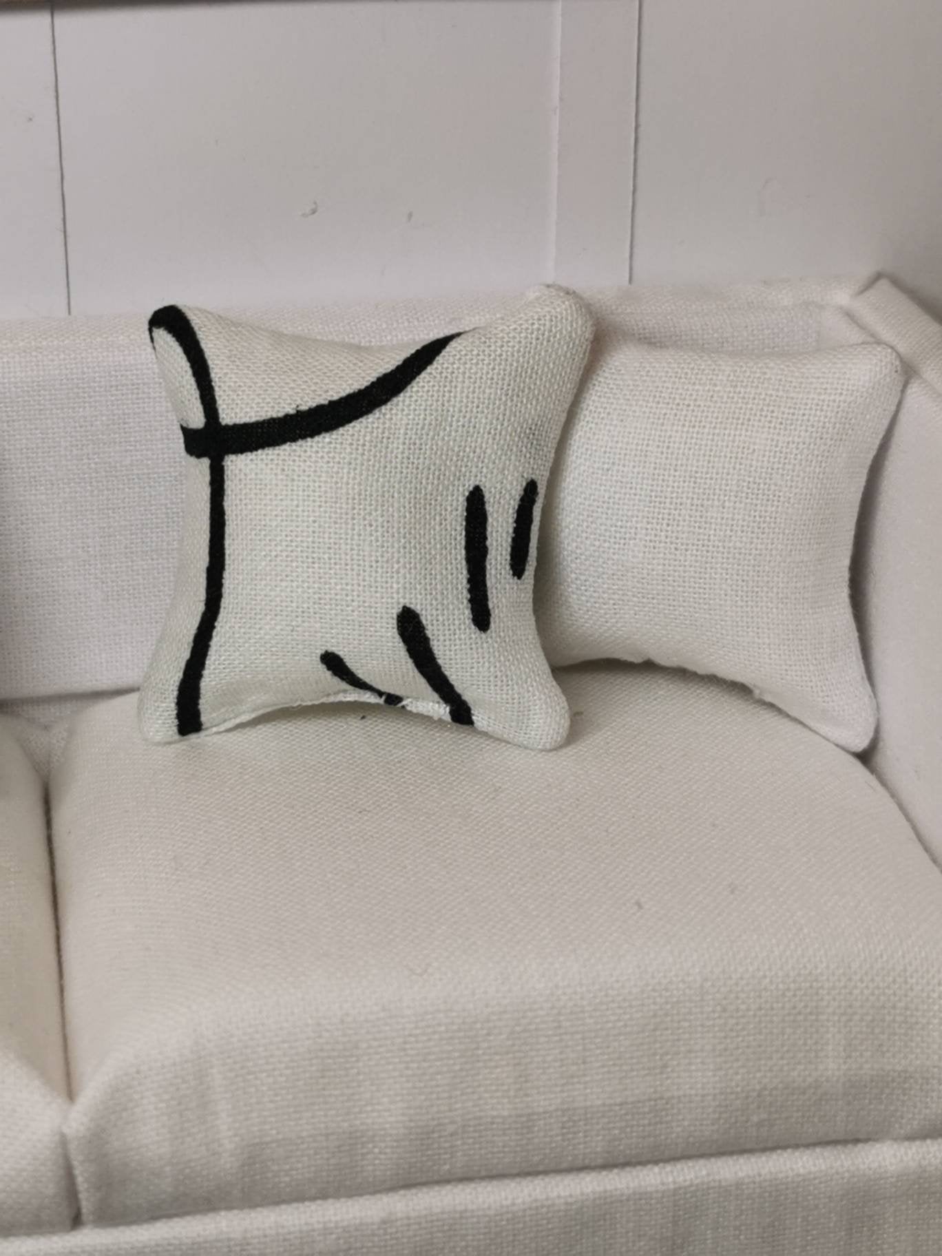 White/Black Abstract Line Print Cushion | 1:12th Scale | Handmade - ZJ Miniatures 