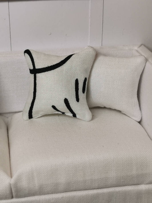 White/Black Abstract Line Print Cushion | 1:12th Scale | Handmade - ZJ Miniatures 