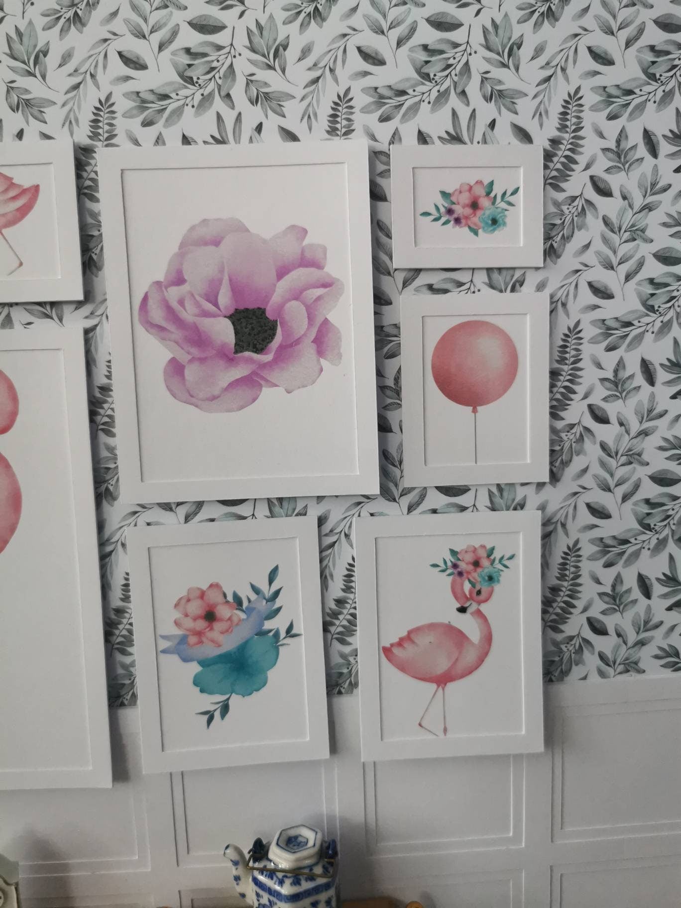 Flamingo Wall Art Pictures | Set of 8 | 1:12th Scale | Handmade - ZJ Miniatures 