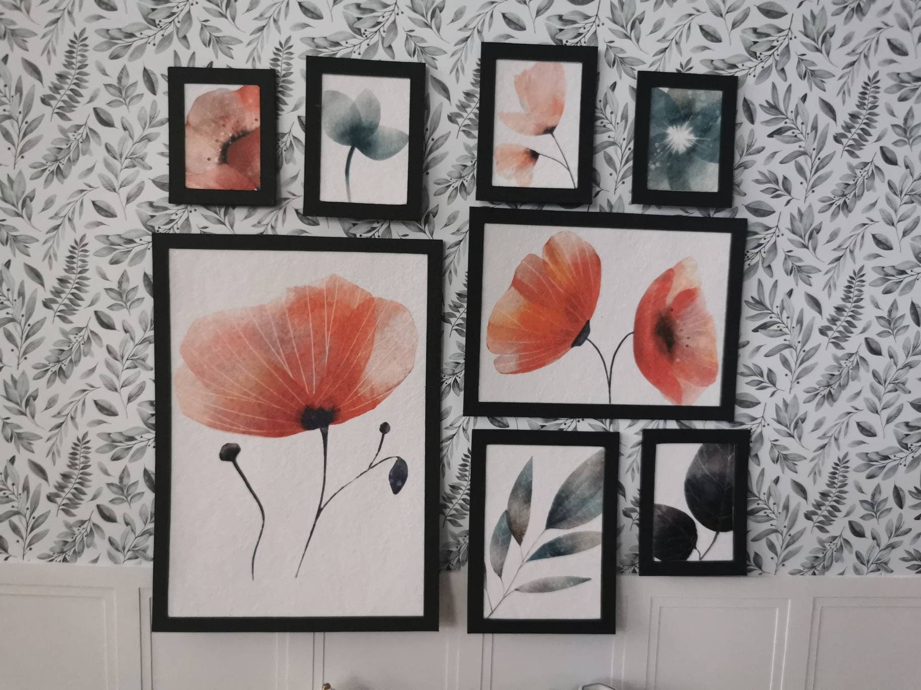 Poppy Wall Art Pictures | Set of 8 | 1:12th Scale | Handmade - ZJ Miniatures 