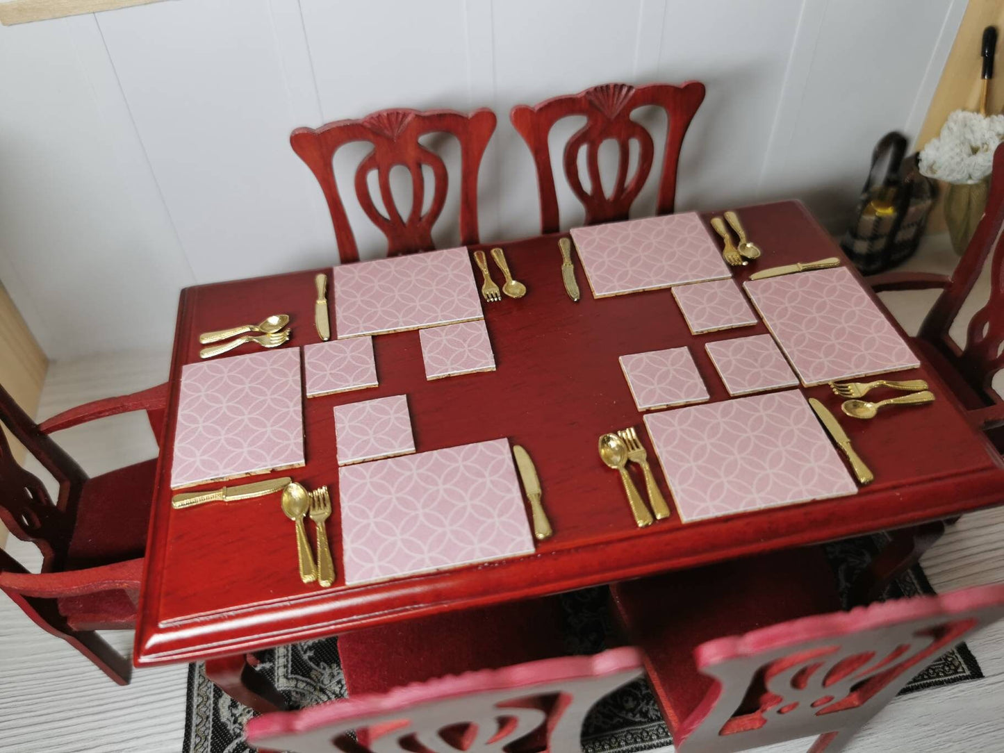 Pink Geo Placemat & Coasters | Set of 4 or 6 | 1:12th Scale | Handmade - ZJ Miniatures 