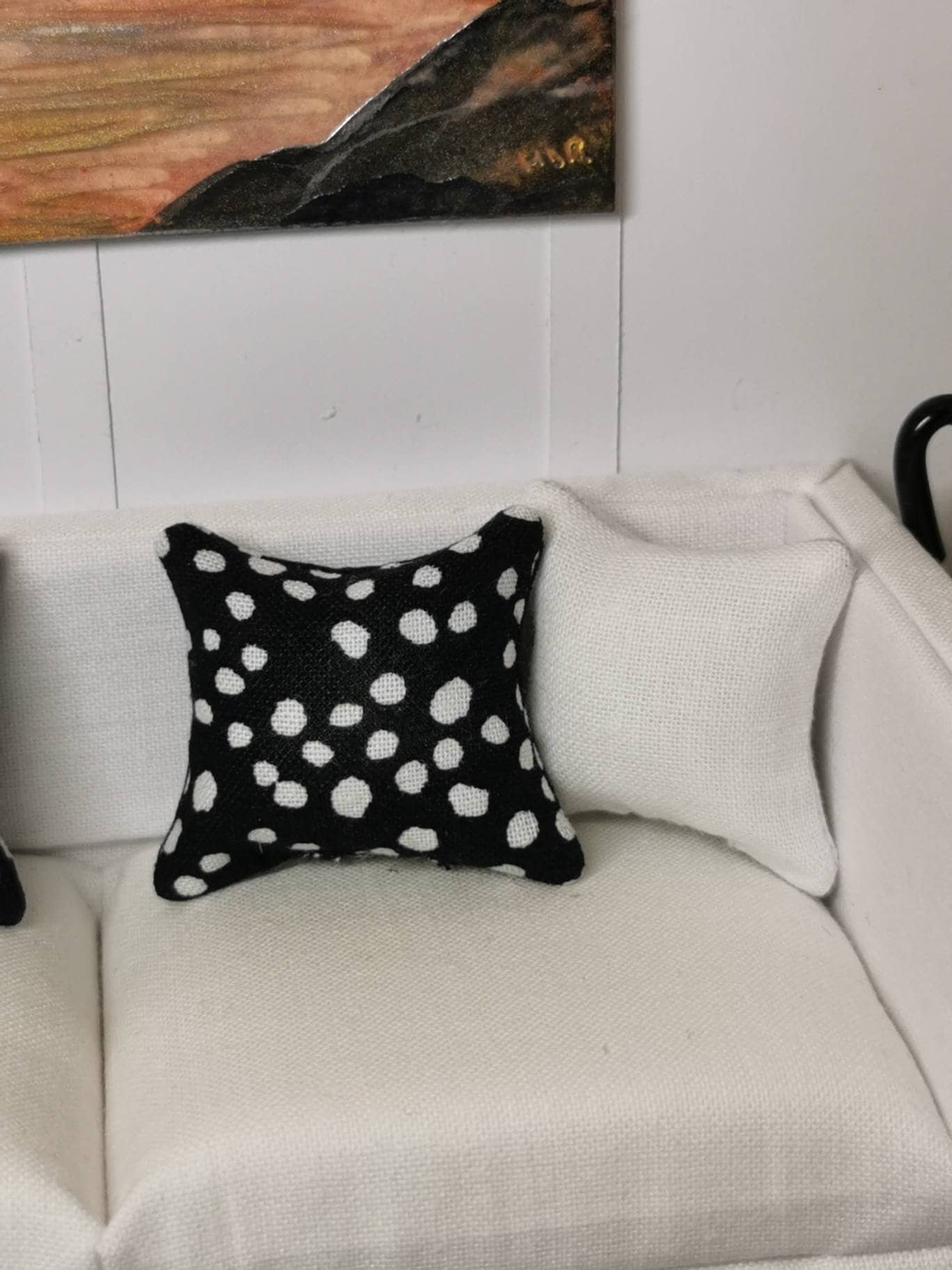 Black/White Spot Print Cushion | 1:12th Scale | Handmade