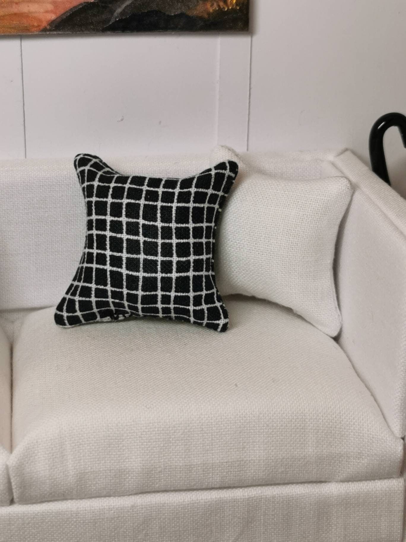 Black/White Check Print Cushion | 1:12th Scale | Handmade - ZJ Miniatures 